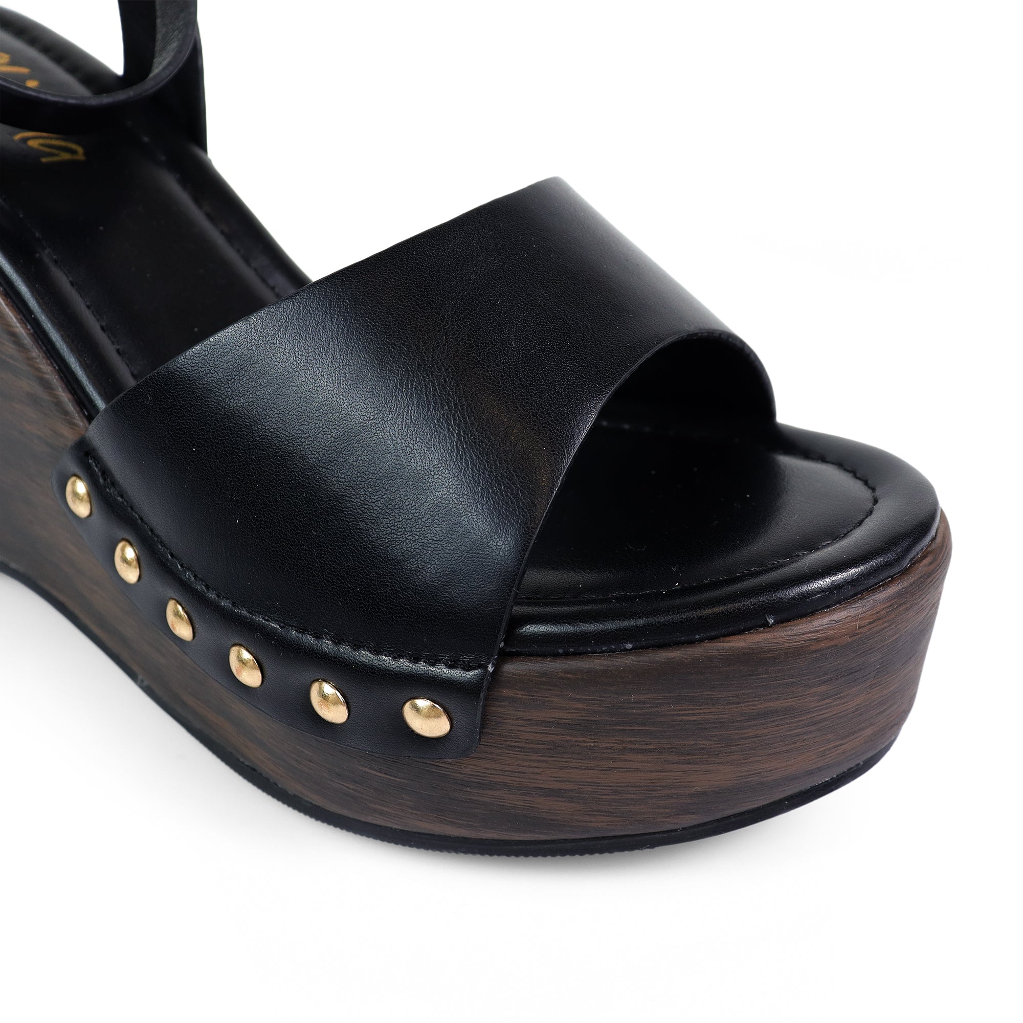 ERIN-1 ANKLE STRAP STUD WEDGE BLACK