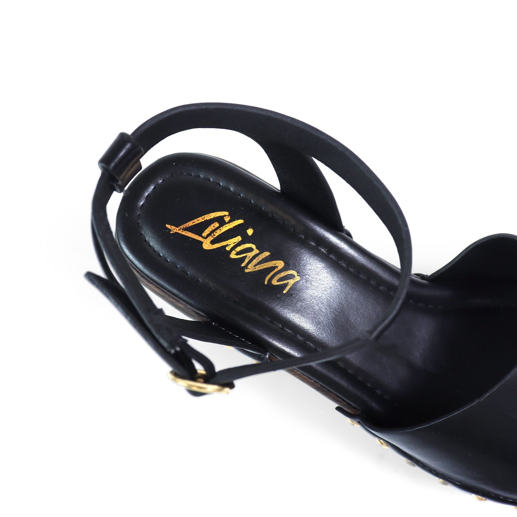 ERIN-1 ANKLE STRAP STUD WEDGE BLACK