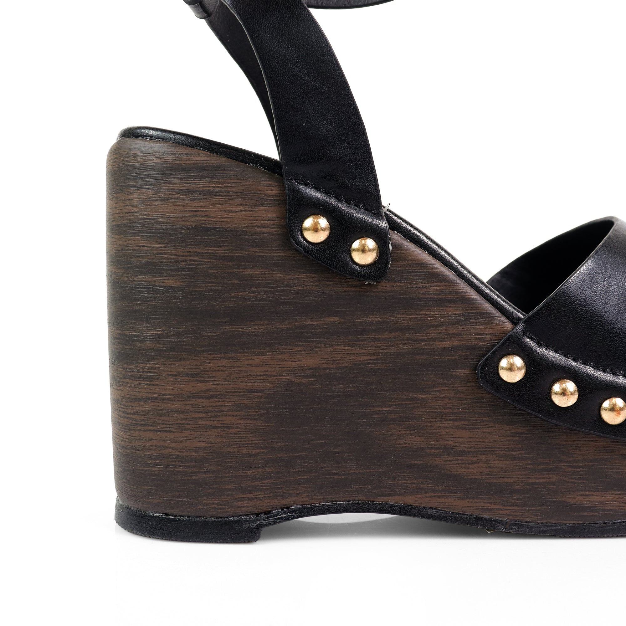 ERIN-1 ANKLE STRAP STUD WEDGE BLACK
