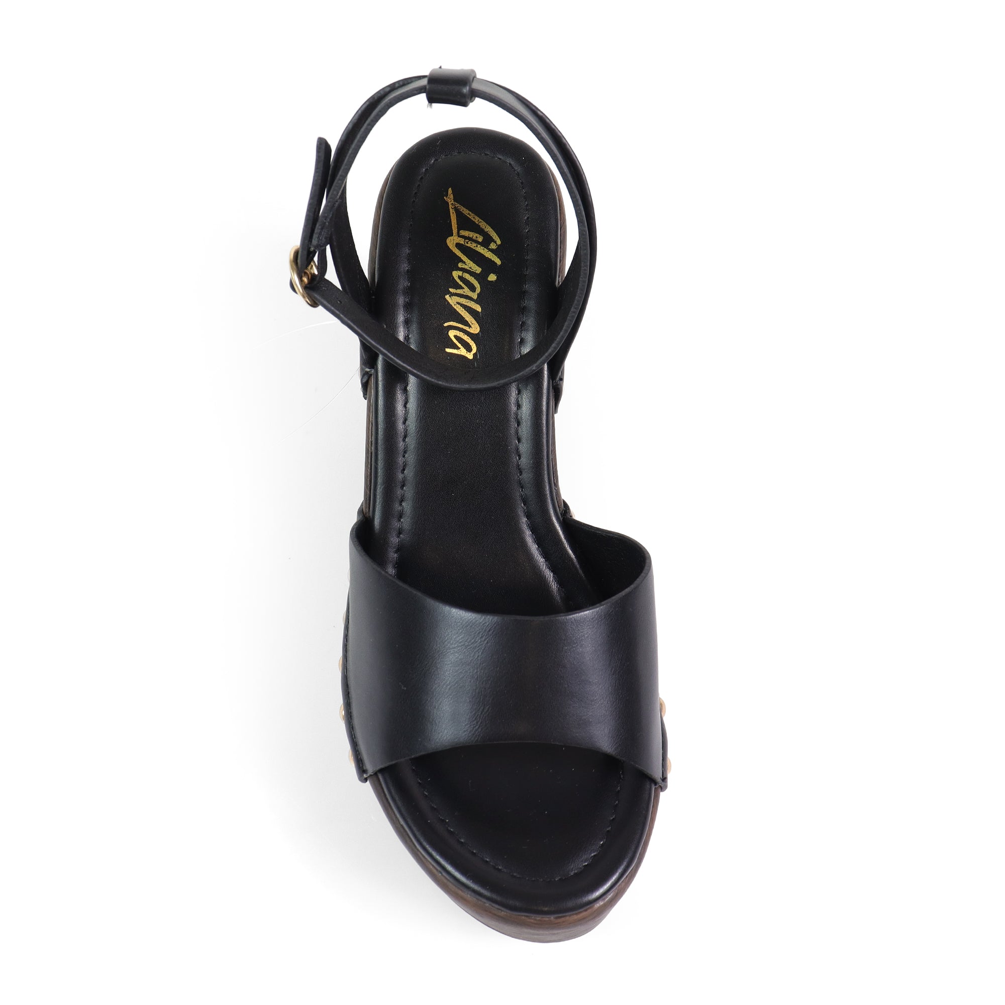 ERIN-1 ANKLE STRAP STUD WEDGE BLACK