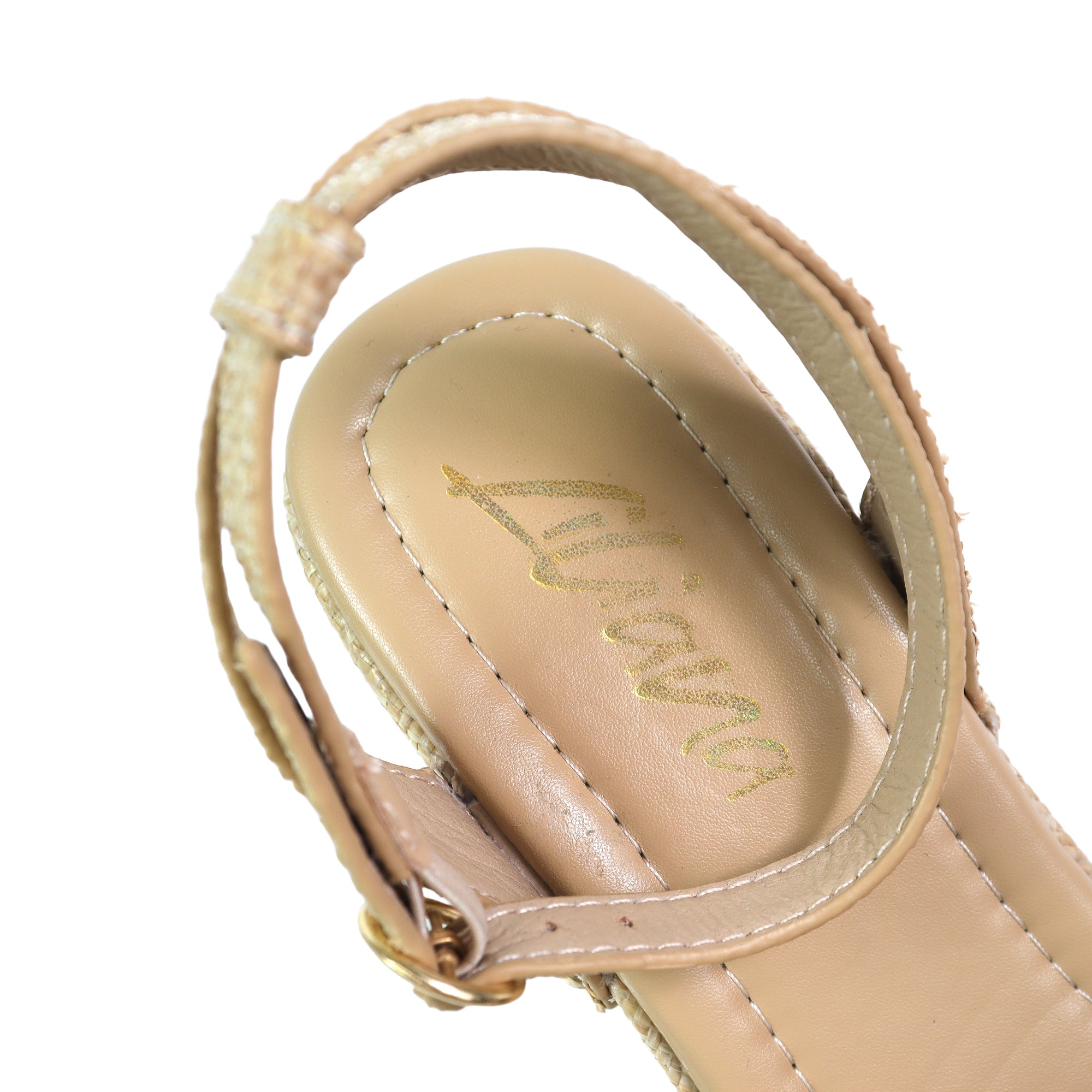 ERIN-1 ANKLE STRAP STUD WEDGE RAFFIA