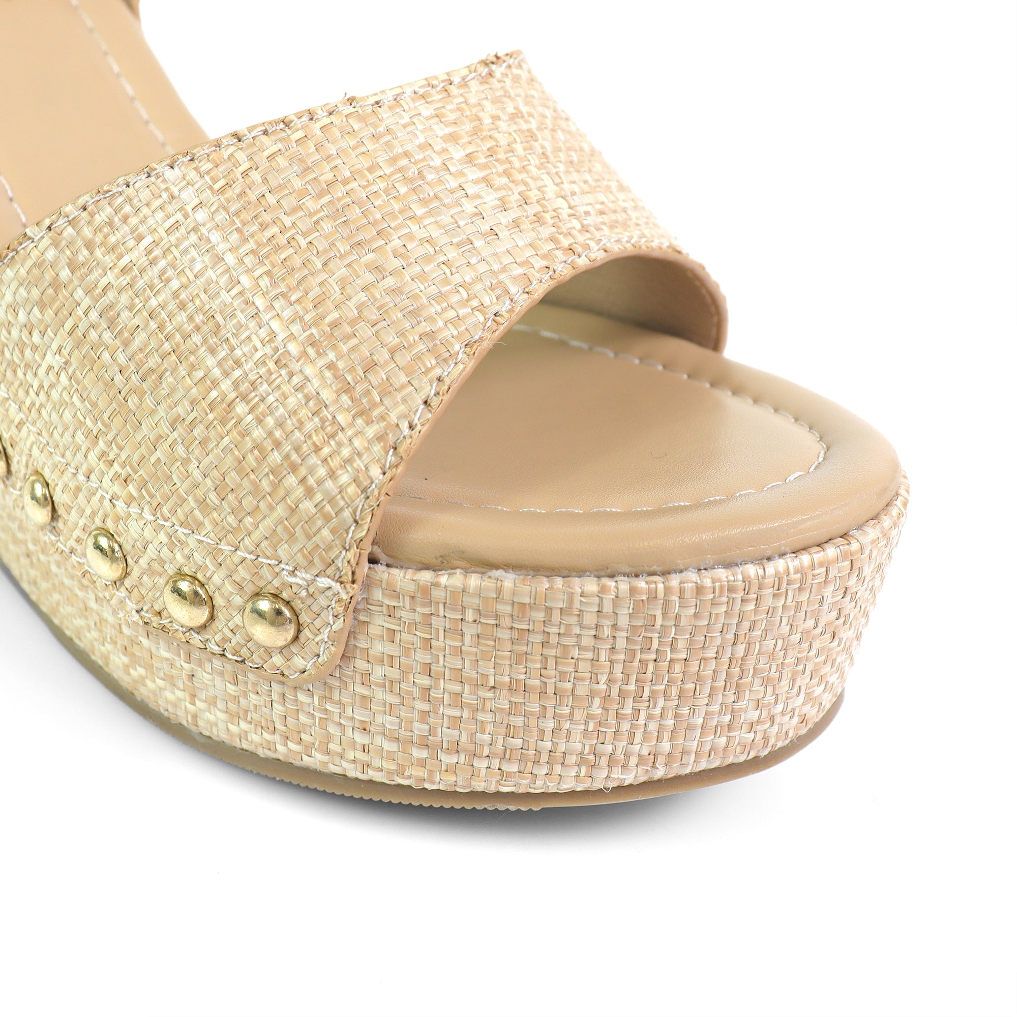 ERIN-1 ANKLE STRAP STUD WEDGE RAFFIA
