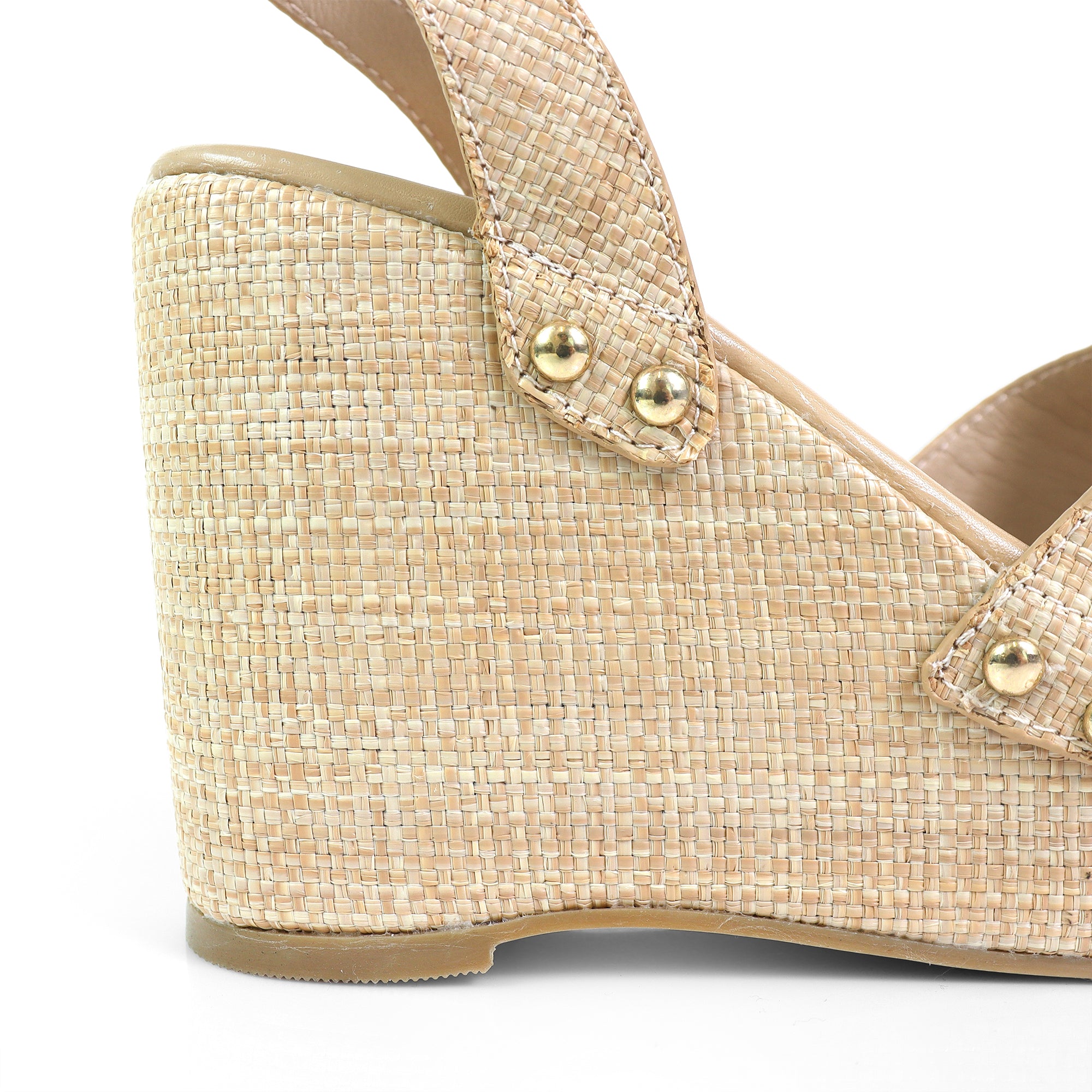 ERIN-1 ANKLE STRAP STUD WEDGE RAFFIA