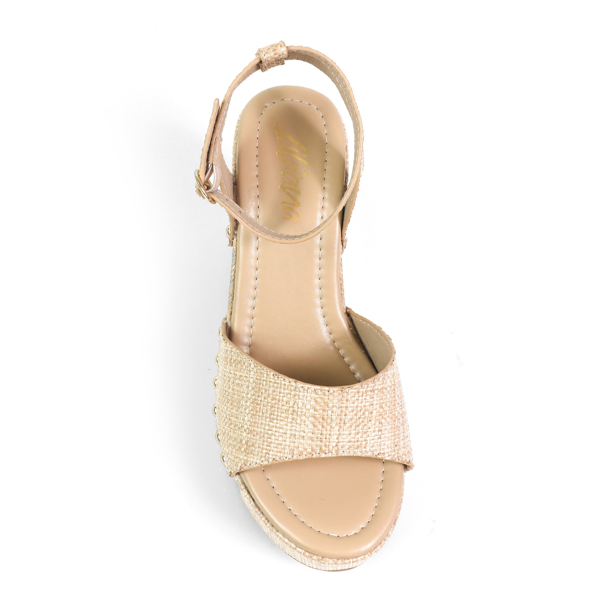 ERIN-1 ANKLE STRAP STUD WEDGE RAFFIA
