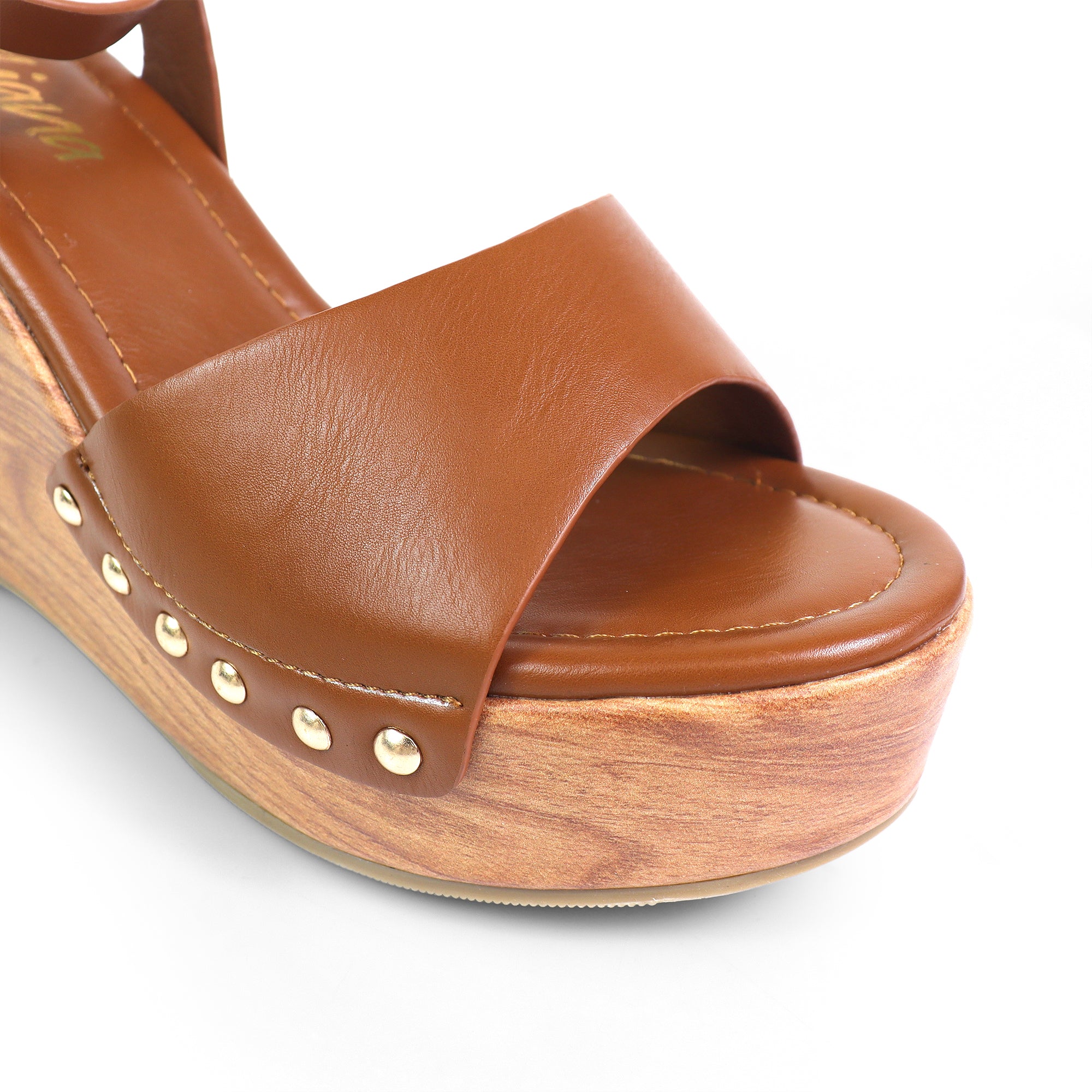 ERIN-1 ANKLE STRAP STUD WEDGE TAN