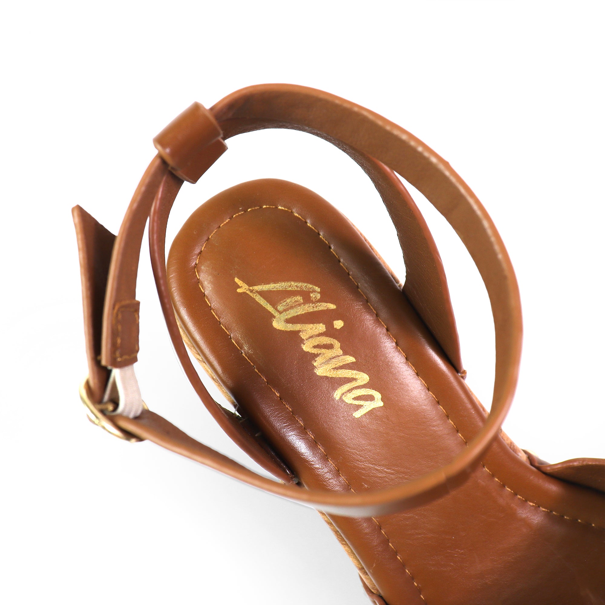 ERIN-1 ANKLE STRAP STUD WEDGE TAN