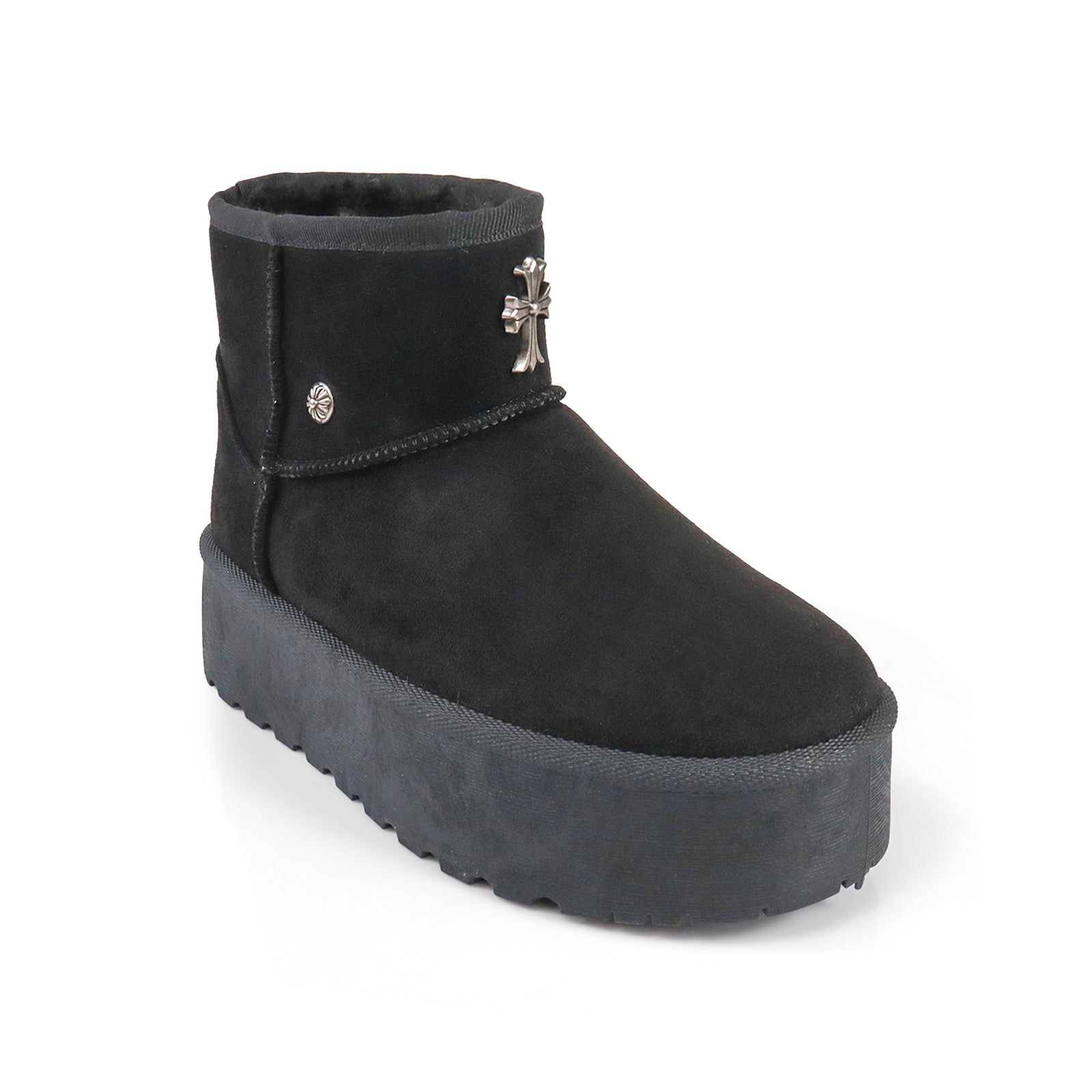 ERKLEY-2 CROSS FAUX FUR THICK PLATFORM BOOTIE BLACK