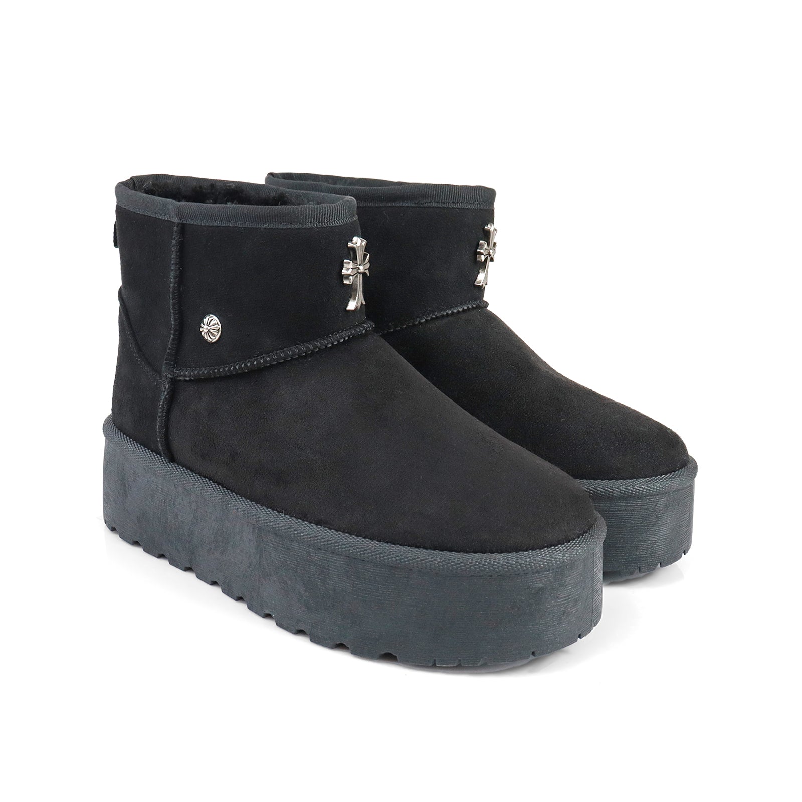 ERKLEY-2 CROSS FAUX FUR THICK PLATFORM BOOTIE BLACK