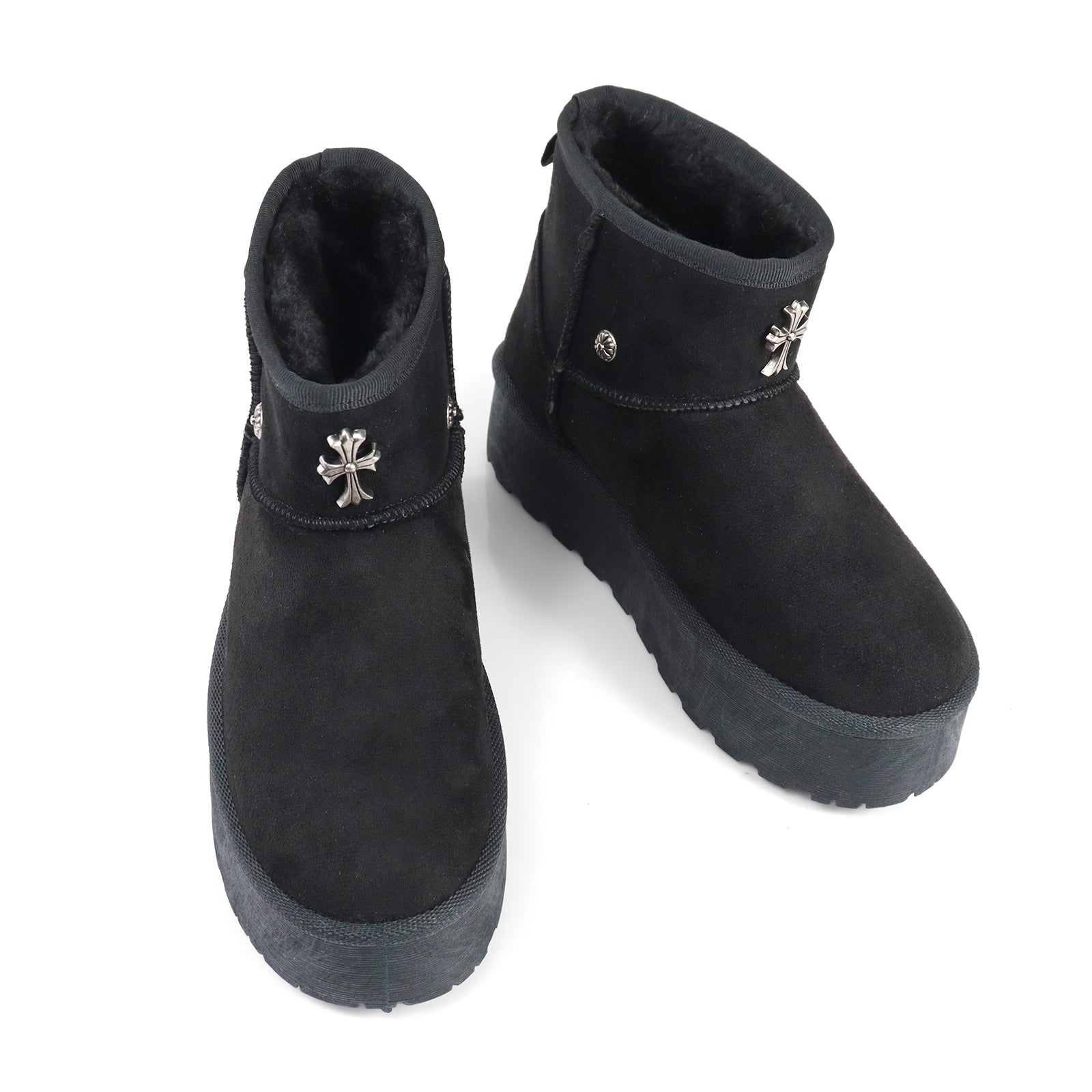 ERKLEY-2 CROSS FAUX FUR THICK PLATFORM BOOTIE BLACK