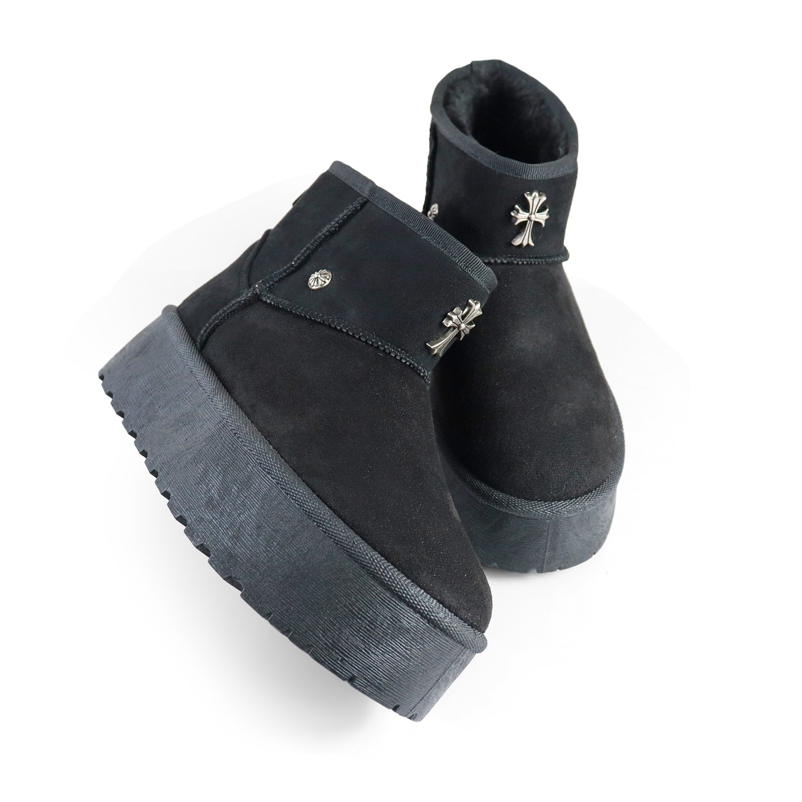 ERKLEY-2 CROSS FAUX FUR THICK PLATFORM BOOTIE BLACK