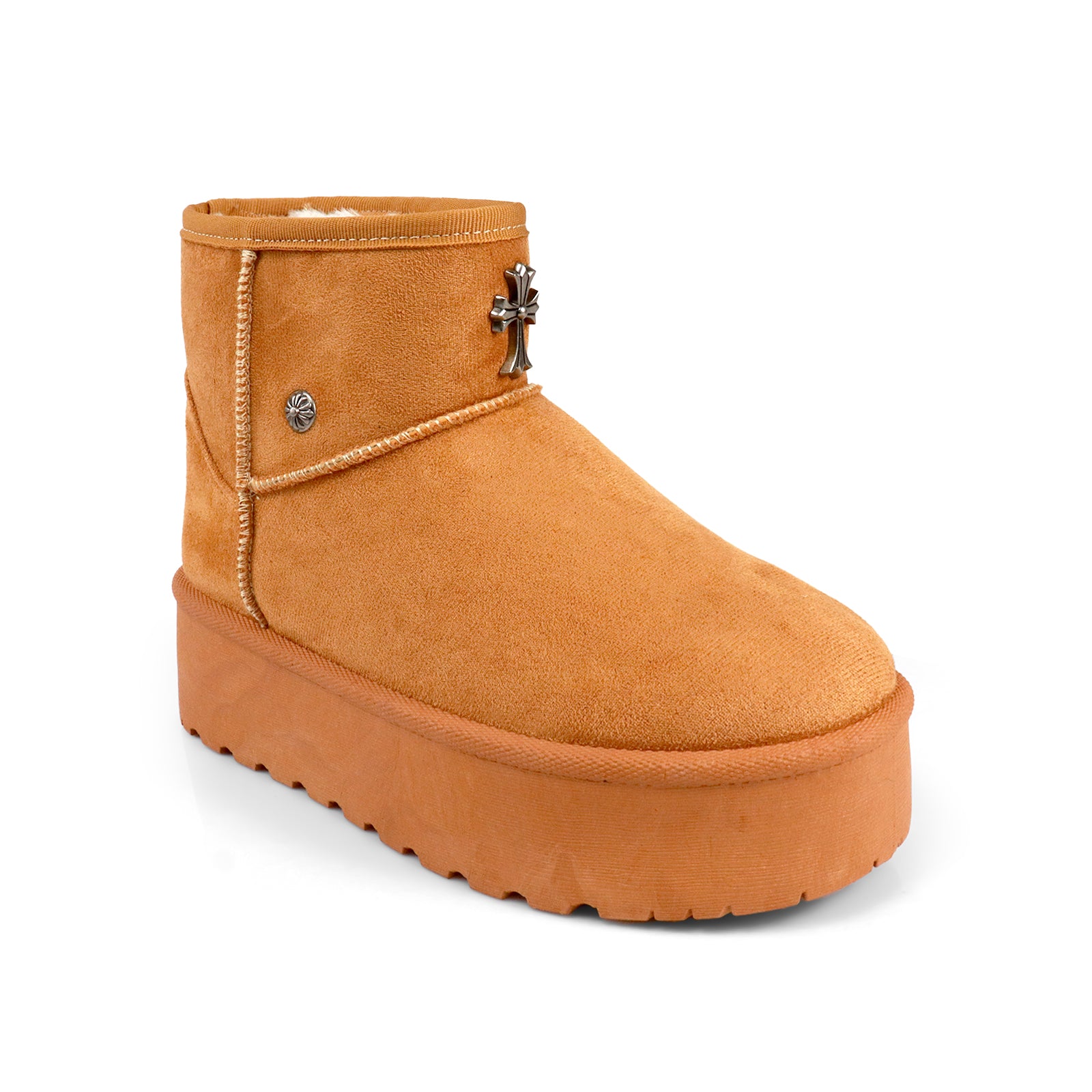 ERKLEY-2 CROSS FAUX FUR THICK PLATFORM BOOTIE CAMEL