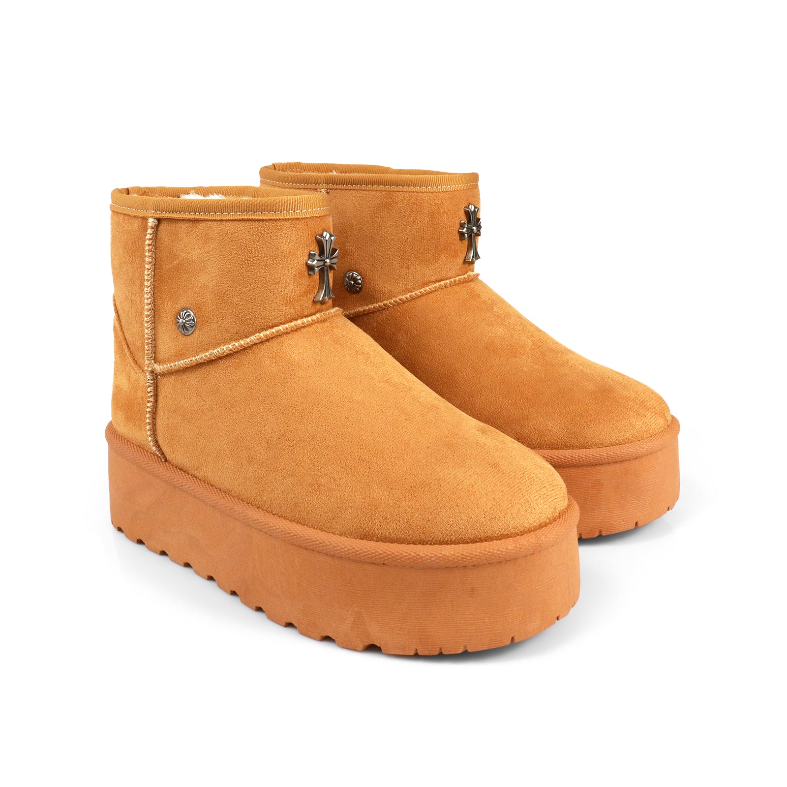 ERKLEY-2 CROSS FAUX FUR THICK PLATFORM BOOTIE CAMEL