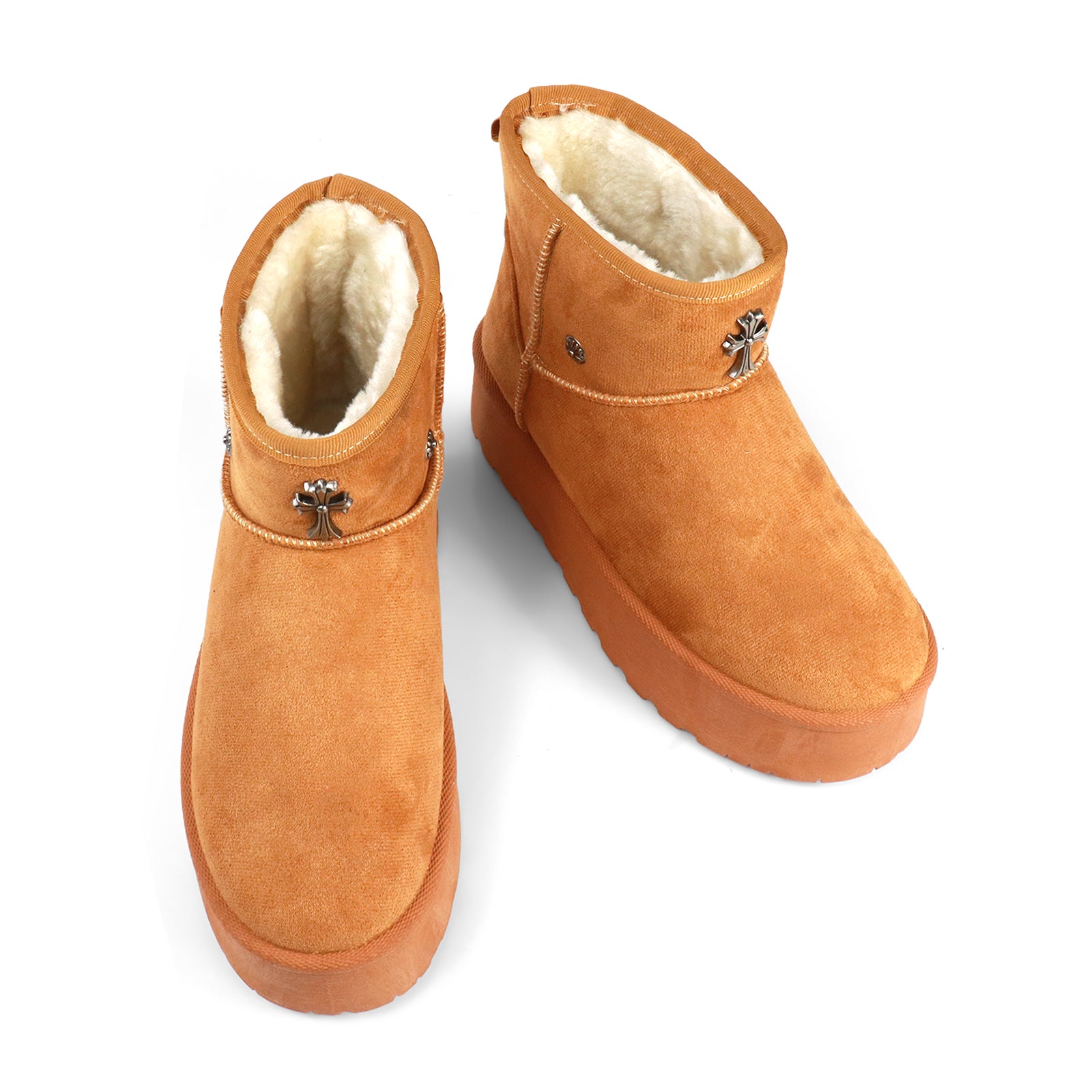 ERKLEY-2 CROSS FAUX FUR THICK PLATFORM BOOTIE CAMEL