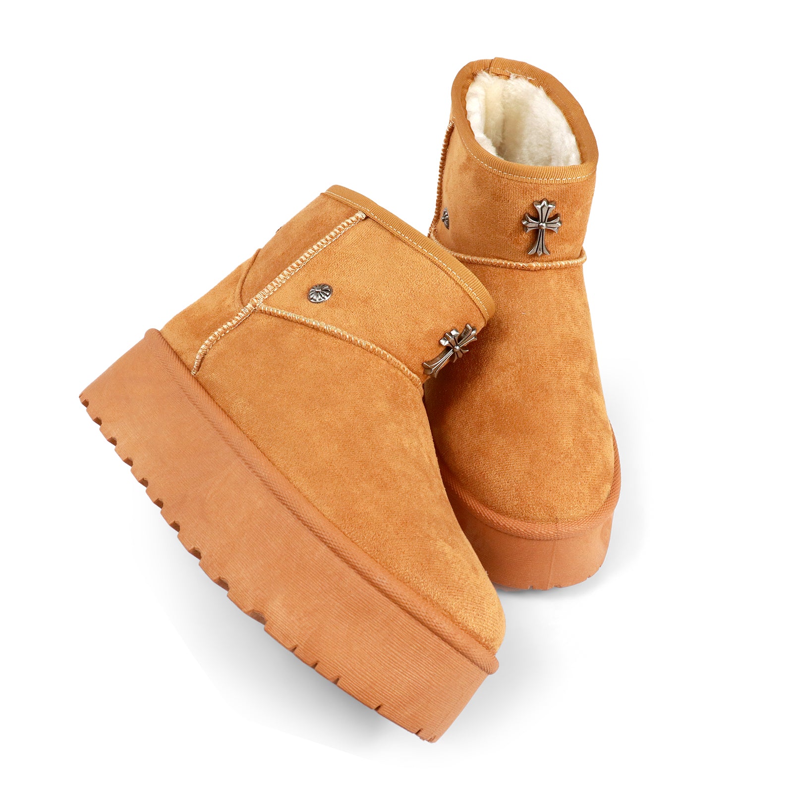 ERKLEY-2 CROSS FAUX FUR THICK PLATFORM BOOTIE CAMEL