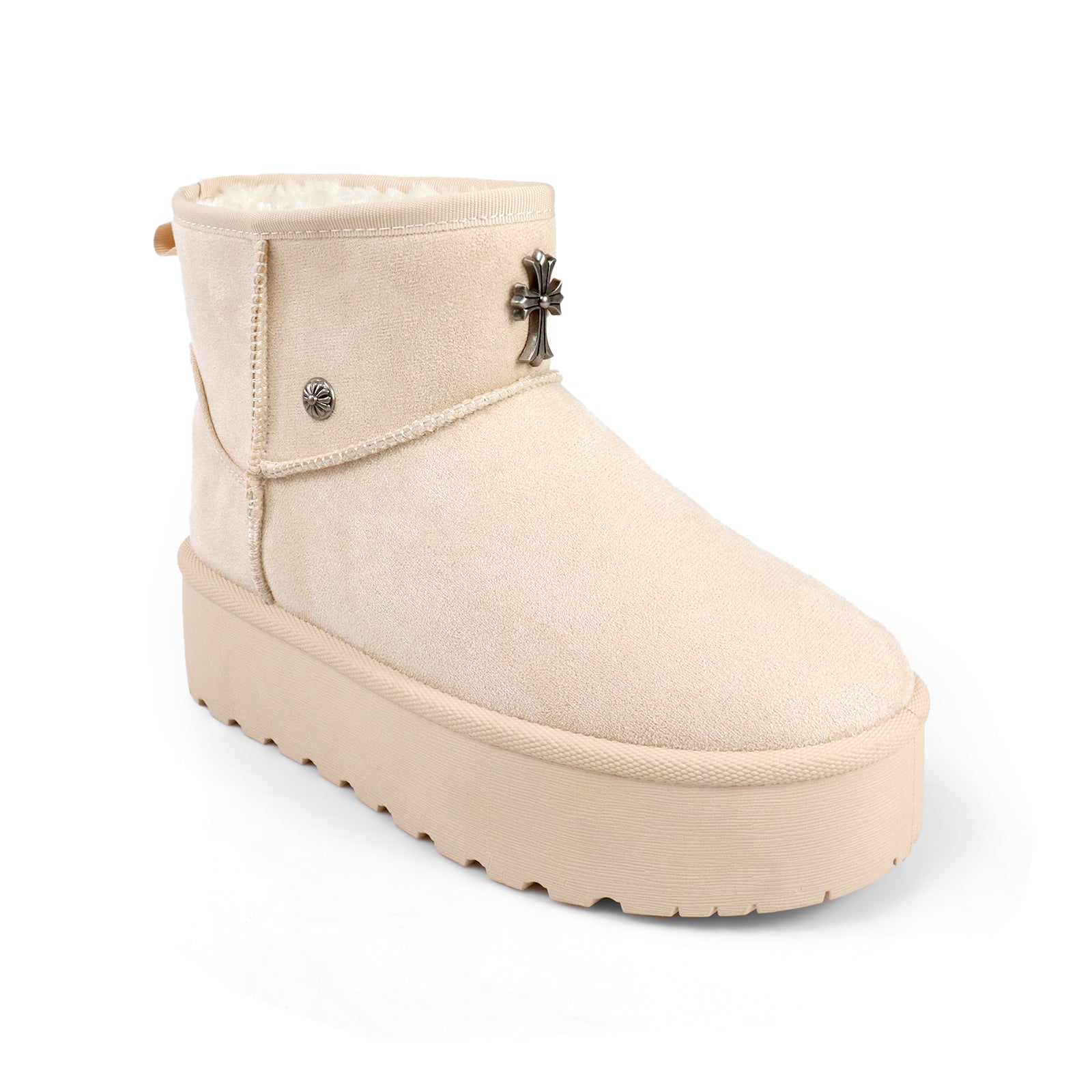 ERKLEY-2 CROSS FAUX FUR THICK PLATFORM BOOTIE CREAM