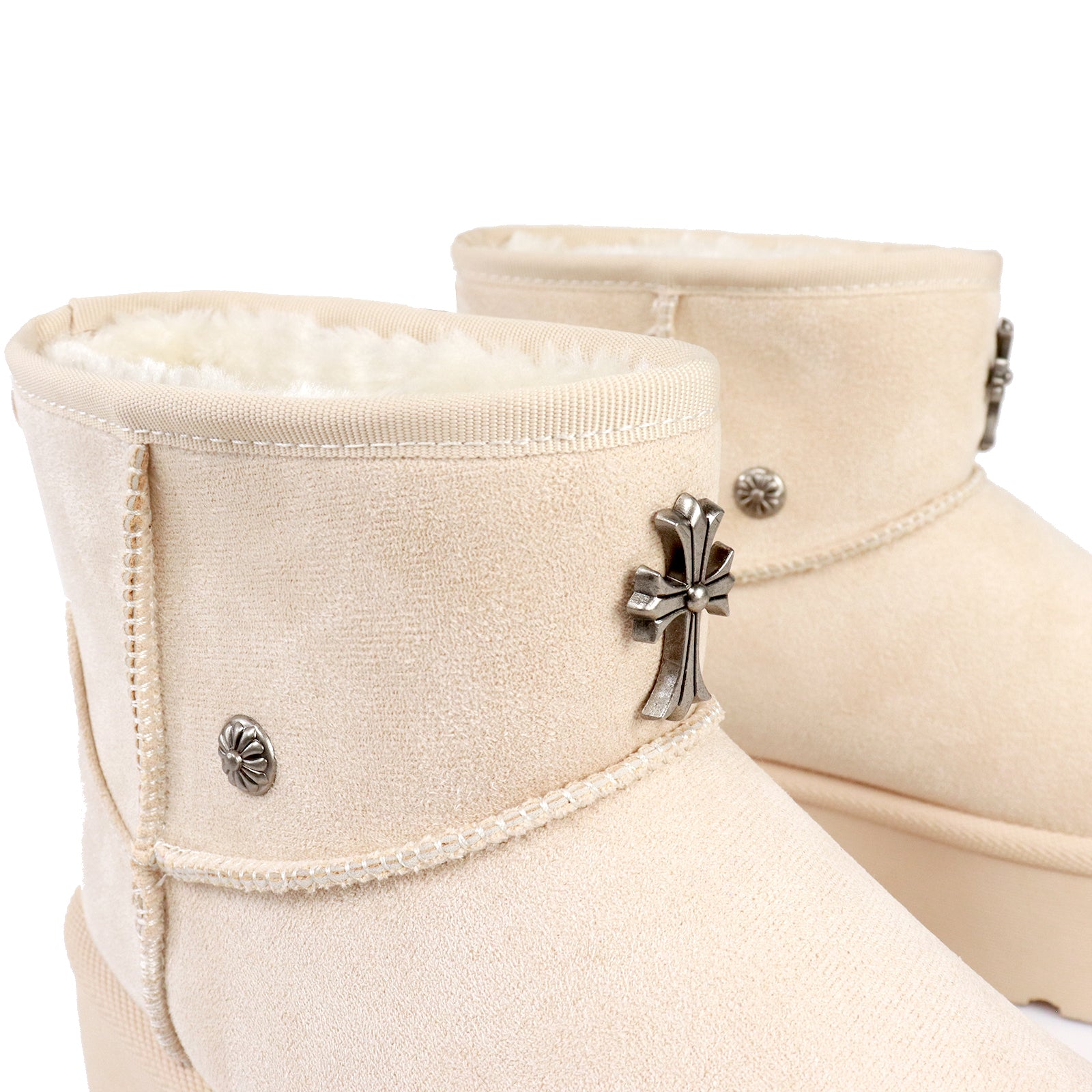 ERKLEY-2 CROSS FAUX FUR THICK PLATFORM BOOTIE CREAM