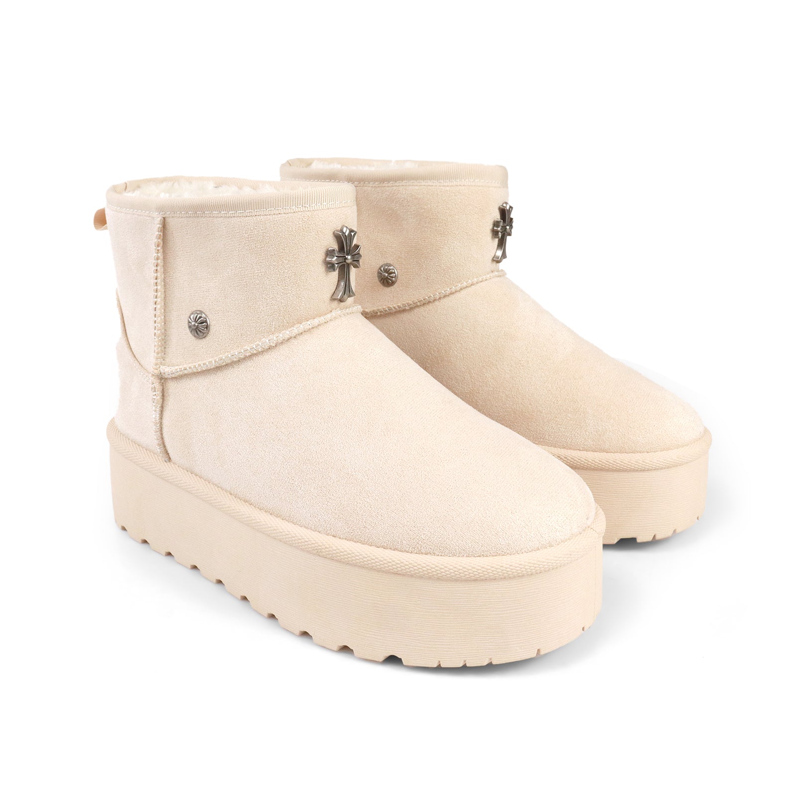 ERKLEY-2 CROSS FAUX FUR THICK PLATFORM BOOTIE CREAM
