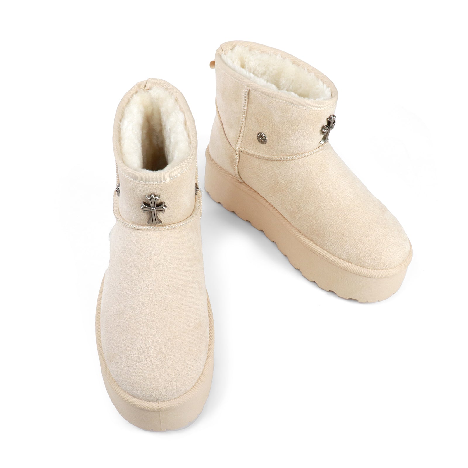 ERKLEY-2 CROSS FAUX FUR THICK PLATFORM BOOTIE CREAM