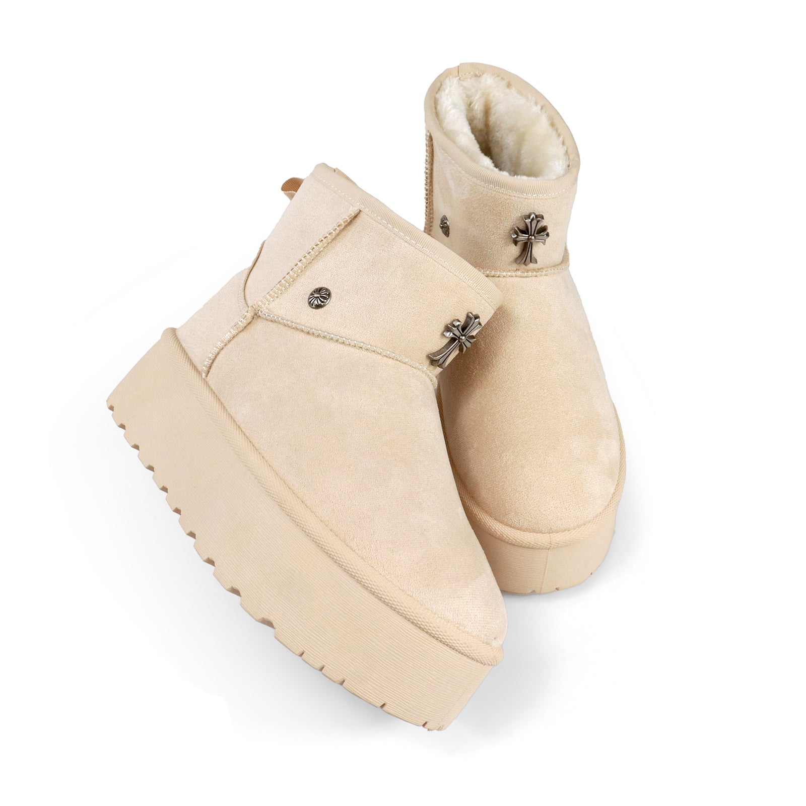 ERKLEY-2 CROSS FAUX FUR THICK PLATFORM BOOTIE CREAM