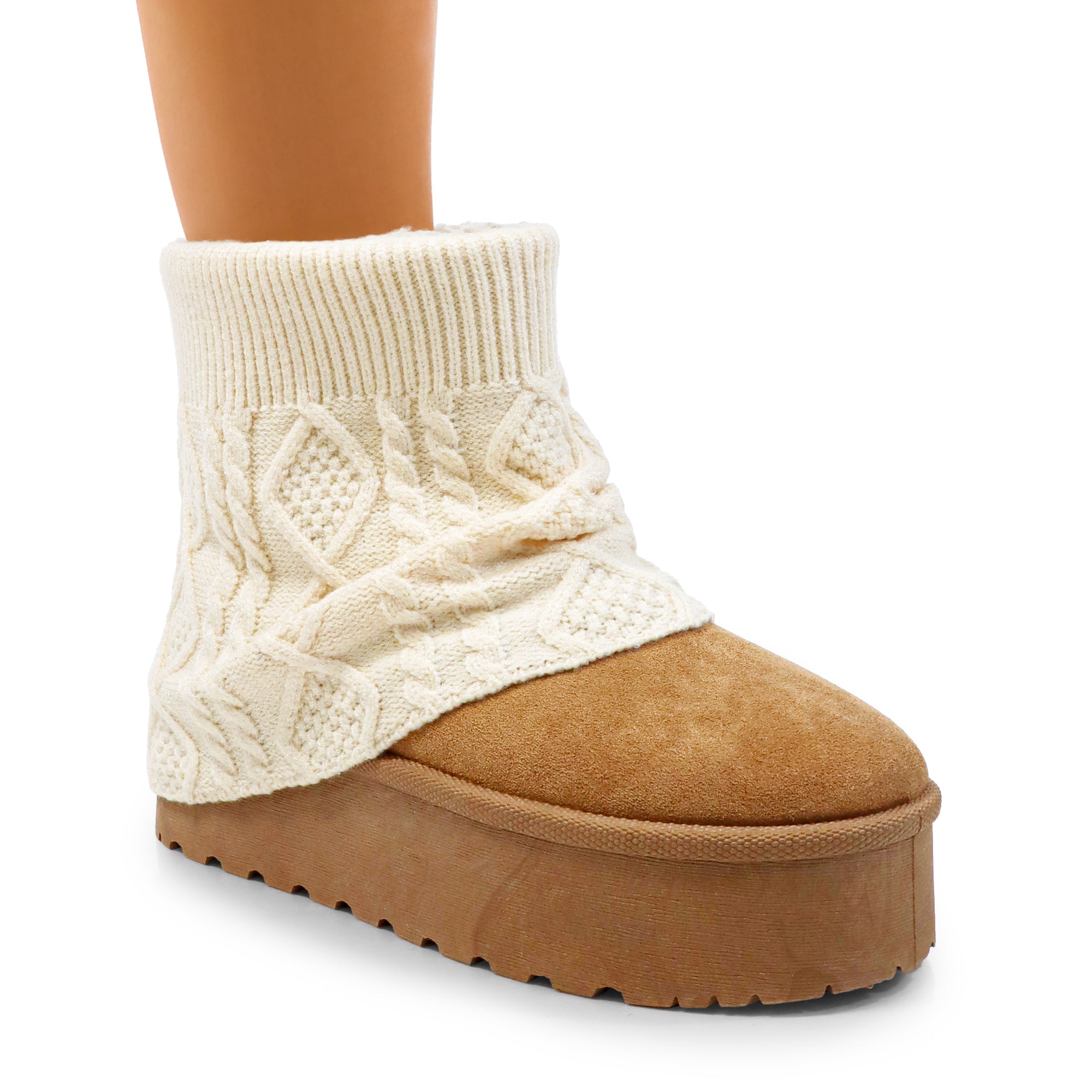 ERKLEY-3 KNIT SOCK THICK PLATFORM BOOTIE CAMEL