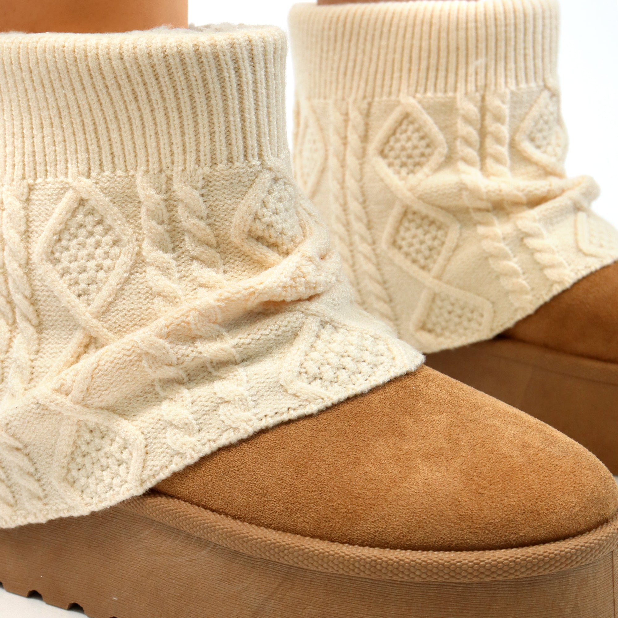 ERKLEY-3 KNIT SOCK THICK PLATFORM BOOTIE CAMEL