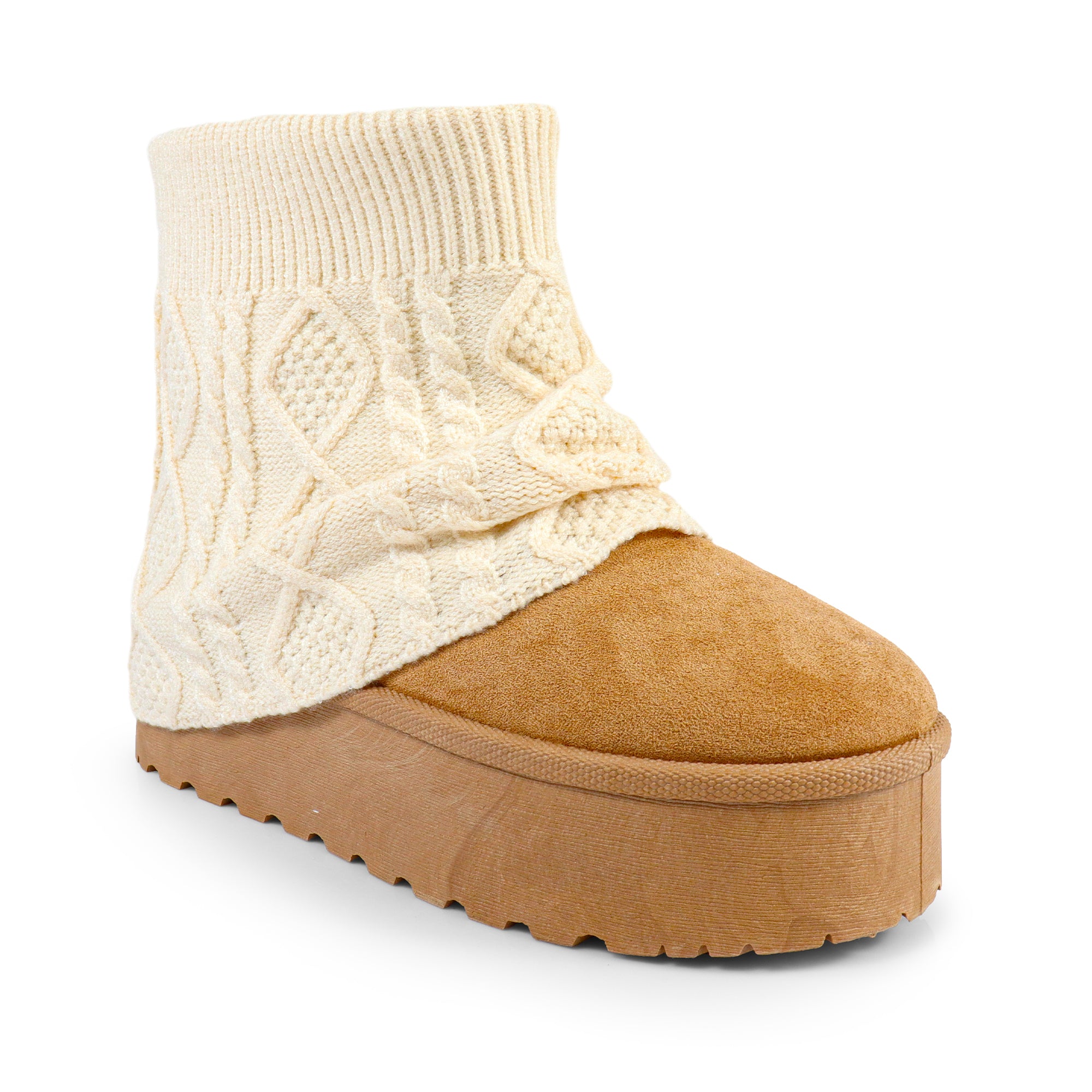 ERKLEY-3 KNIT SOCK THICK PLATFORM BOOTIE CAMEL