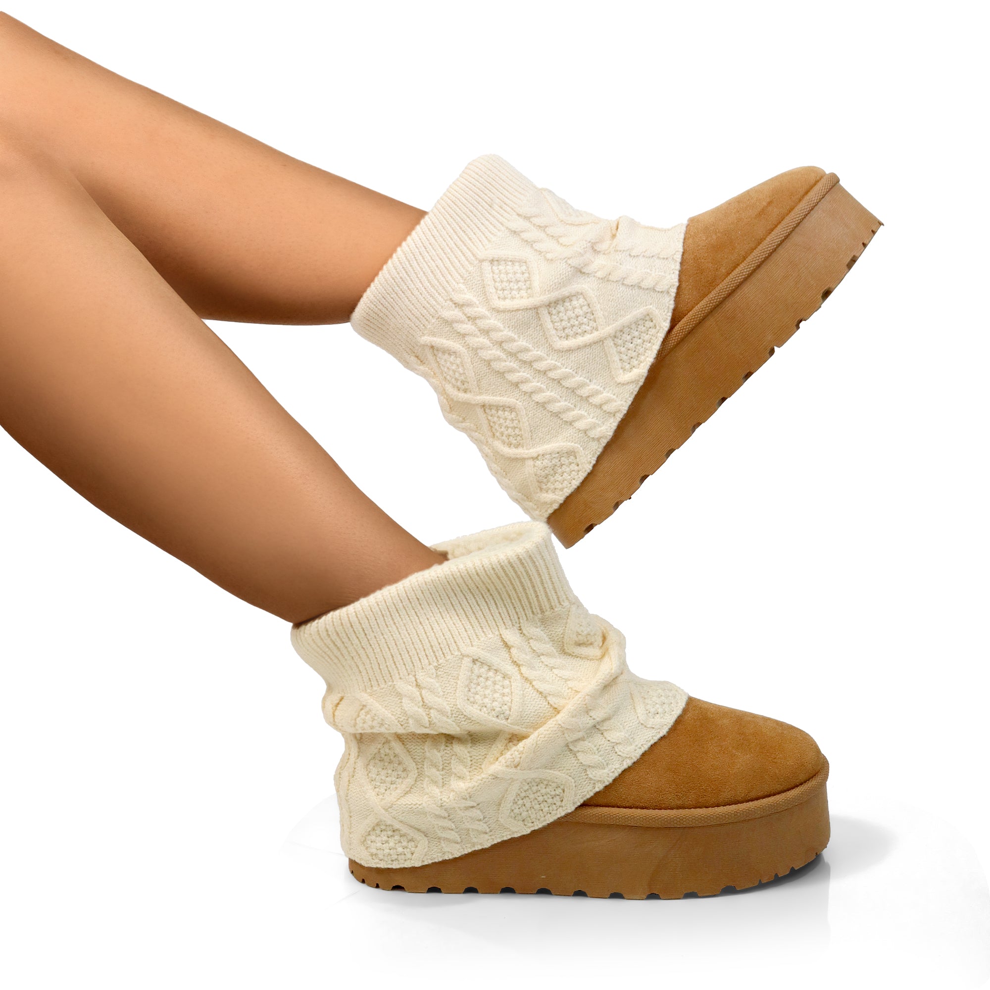 ERKLEY-3 KNIT SOCK THICK PLATFORM BOOTIE CAMEL