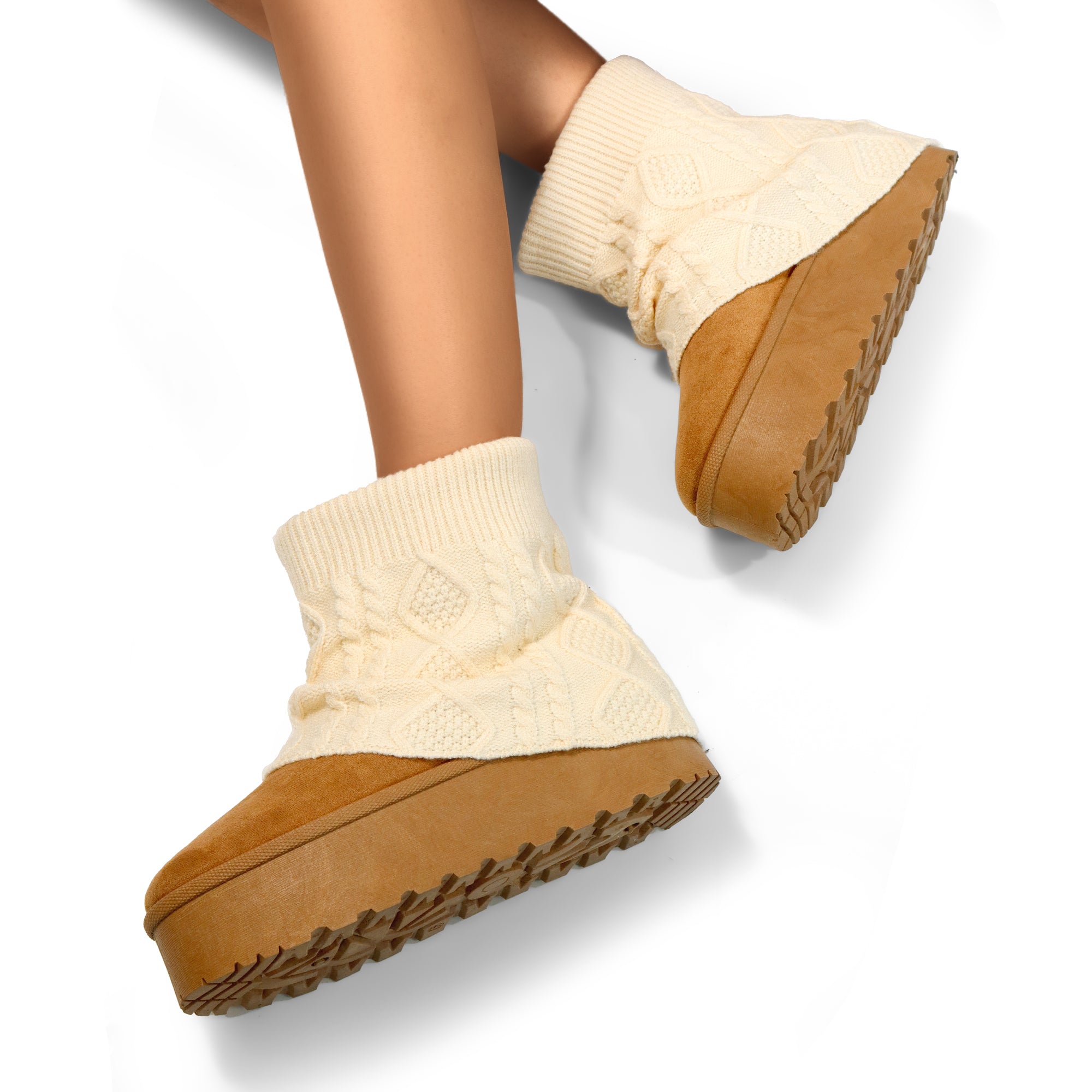 ERKLEY-3 KNIT SOCK THICK PLATFORM BOOTIE CAMEL