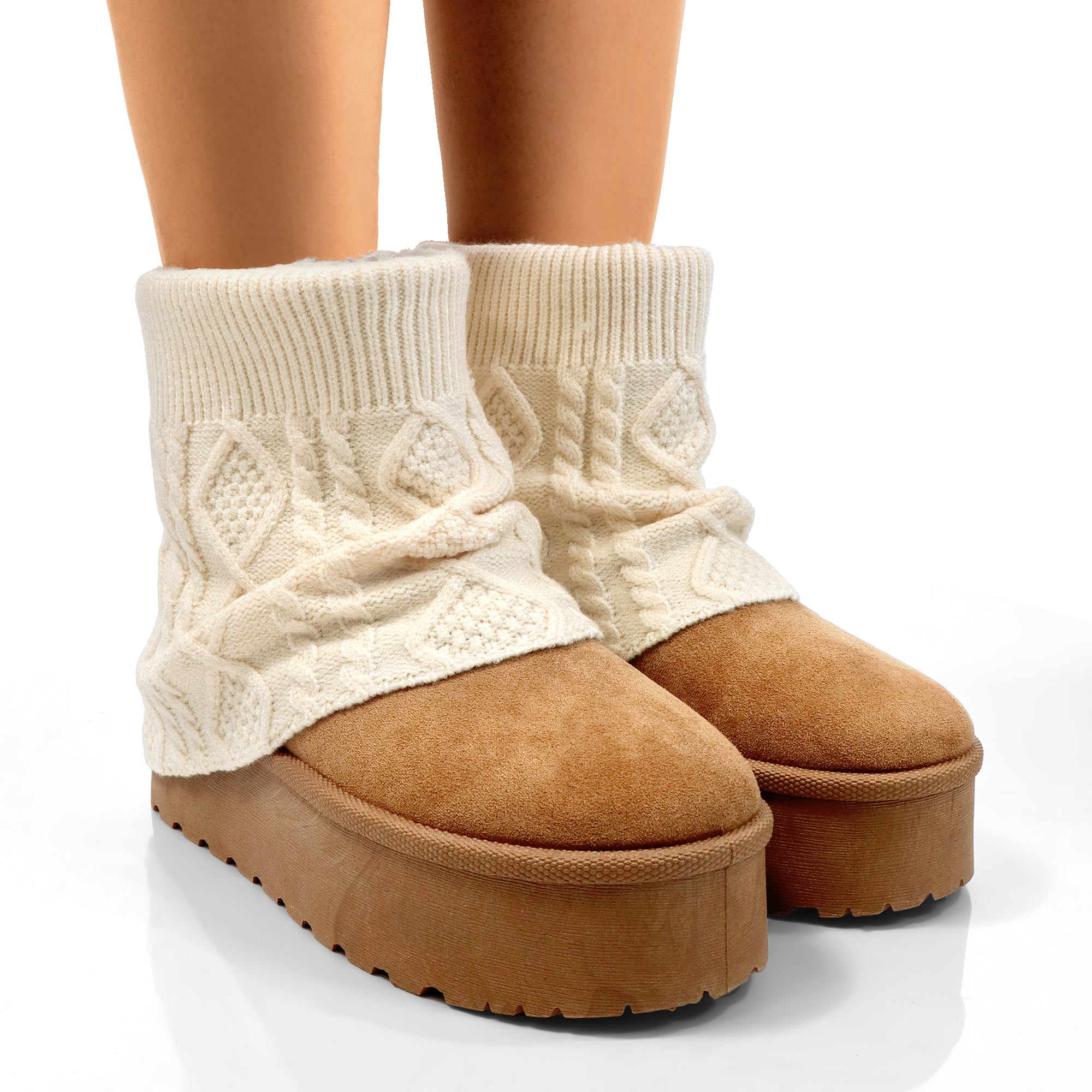ERKLEY-3 KNIT SOCK THICK PLATFORM BOOTIE CAMEL