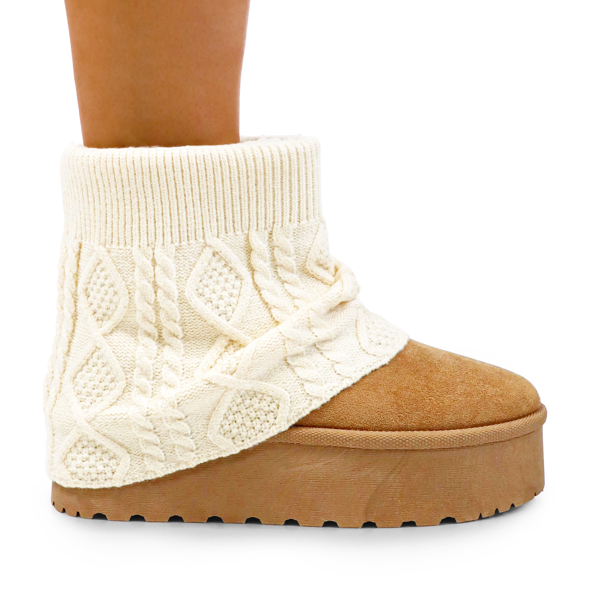 ERKLEY-3 KNIT SOCK THICK PLATFORM BOOTIE CAMEL