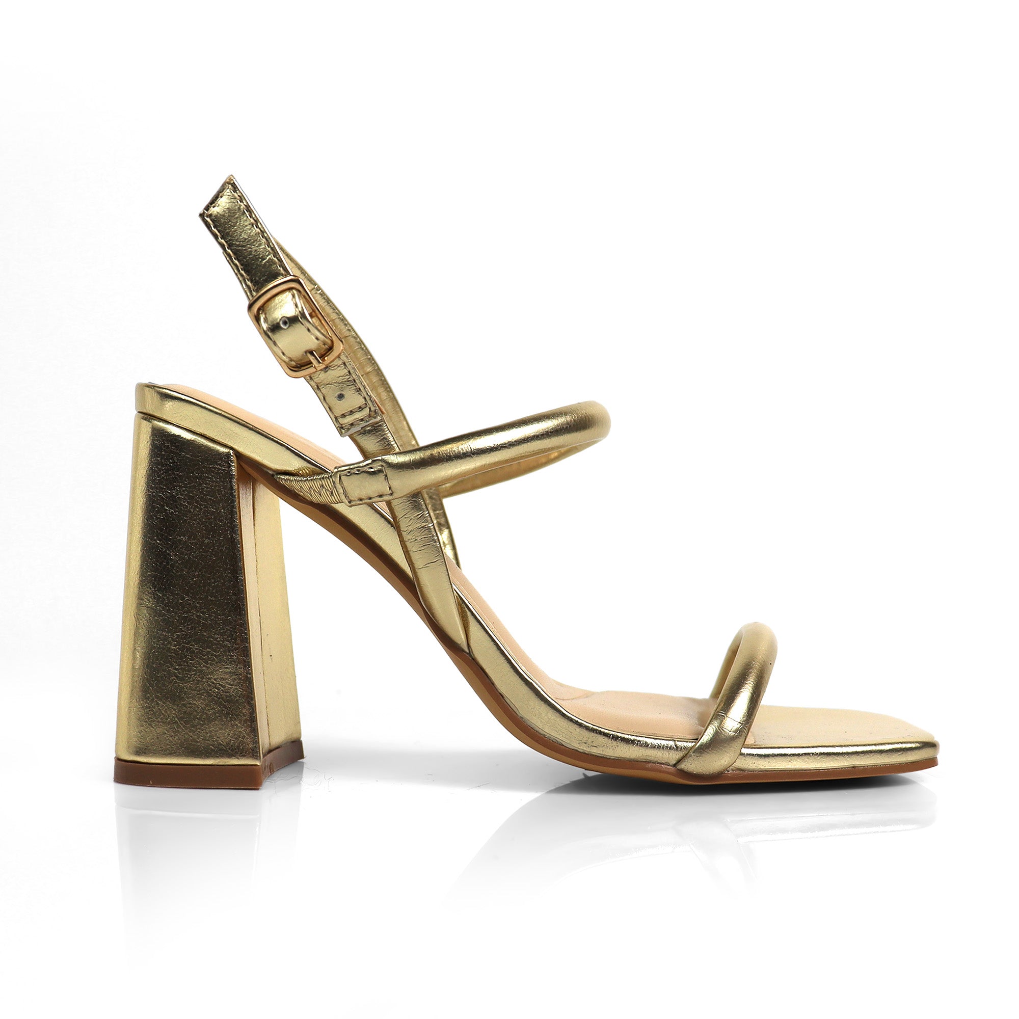 EVELYN-1 OPEN TOE ANKLE STRAP W/ HEEL GOLD