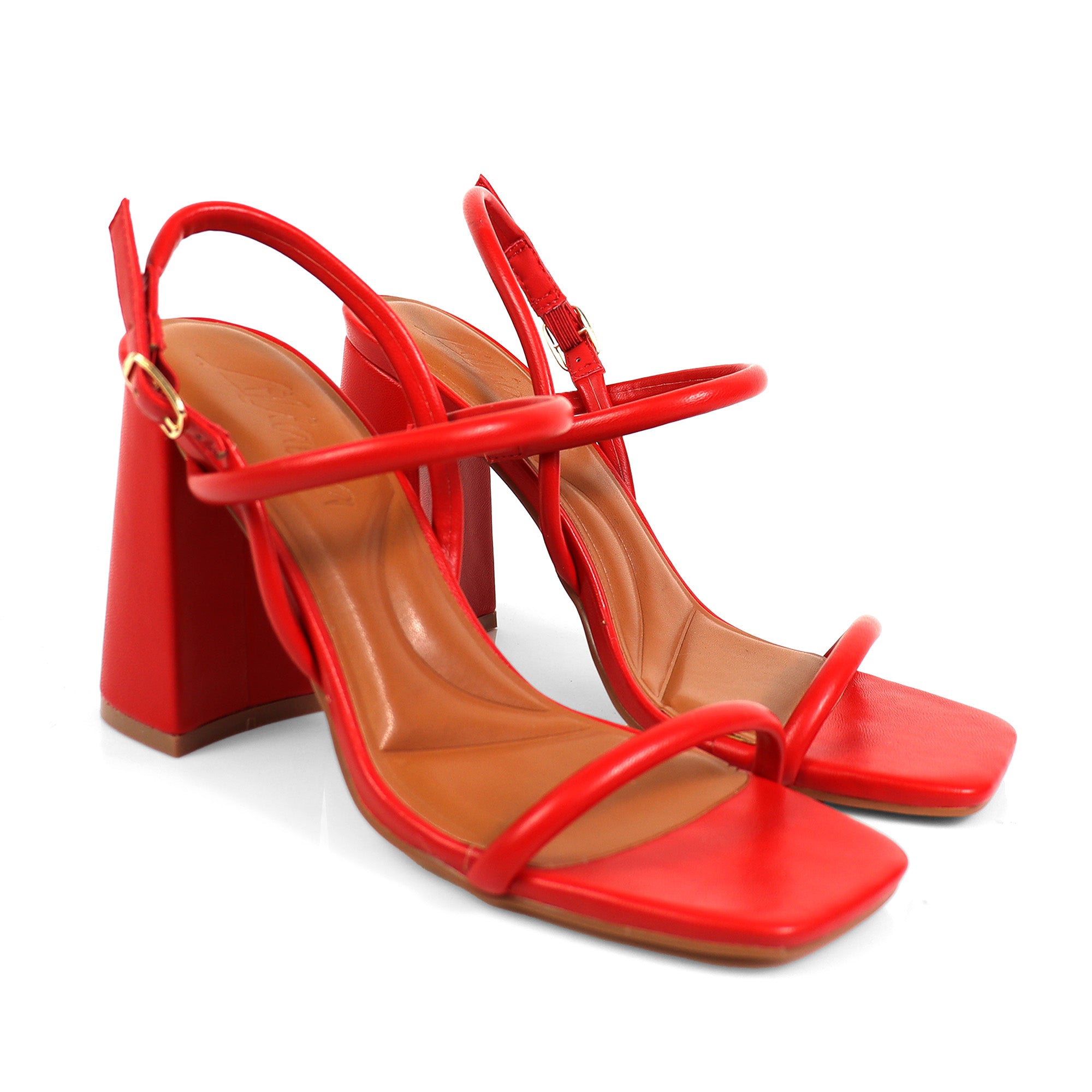 EVELYN-1 OPEN TOE ANKLE STRAP W/ HEEL RED
