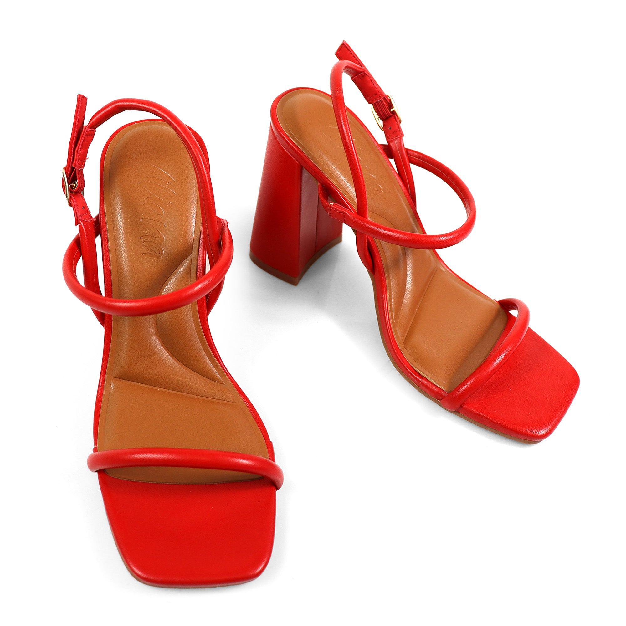 EVELYN-1 OPEN TOE ANKLE STRAP W/ HEEL RED