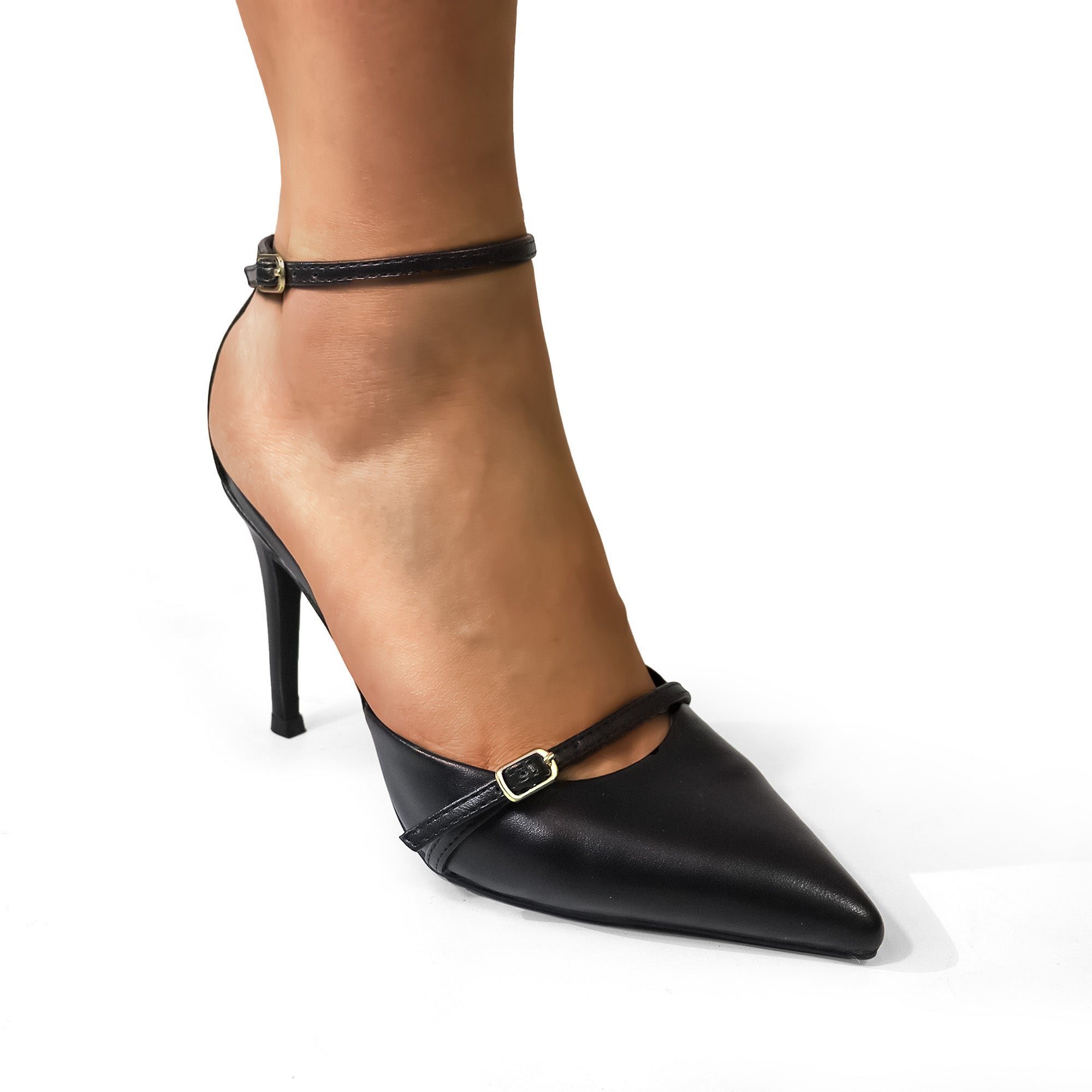 EVES-1 POINTIED TOE ANKLE STRAP W/ HEEL, BLACK