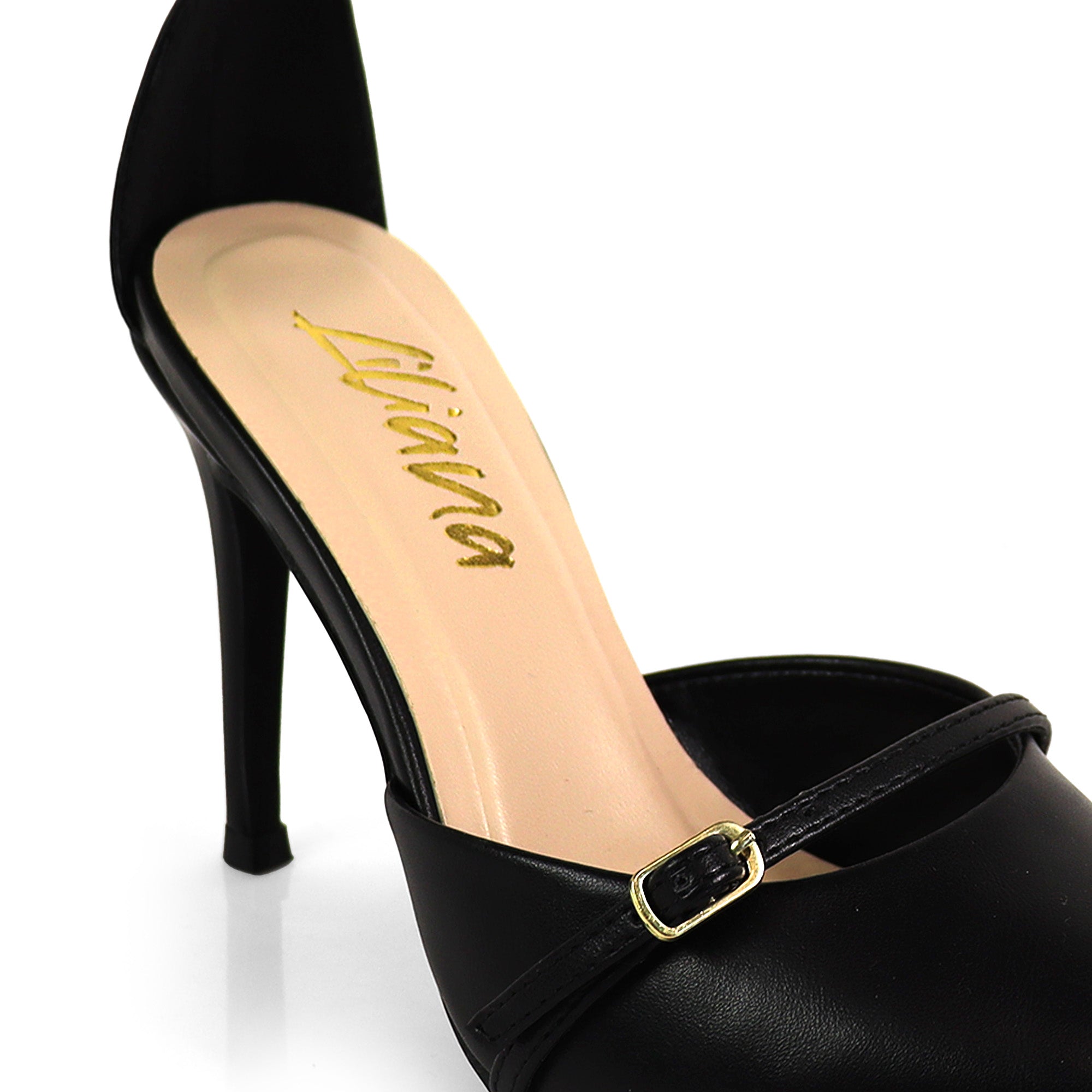 EVES-1 POINTIED TOE ANKLE STRAP W/ HEEL, BLACK