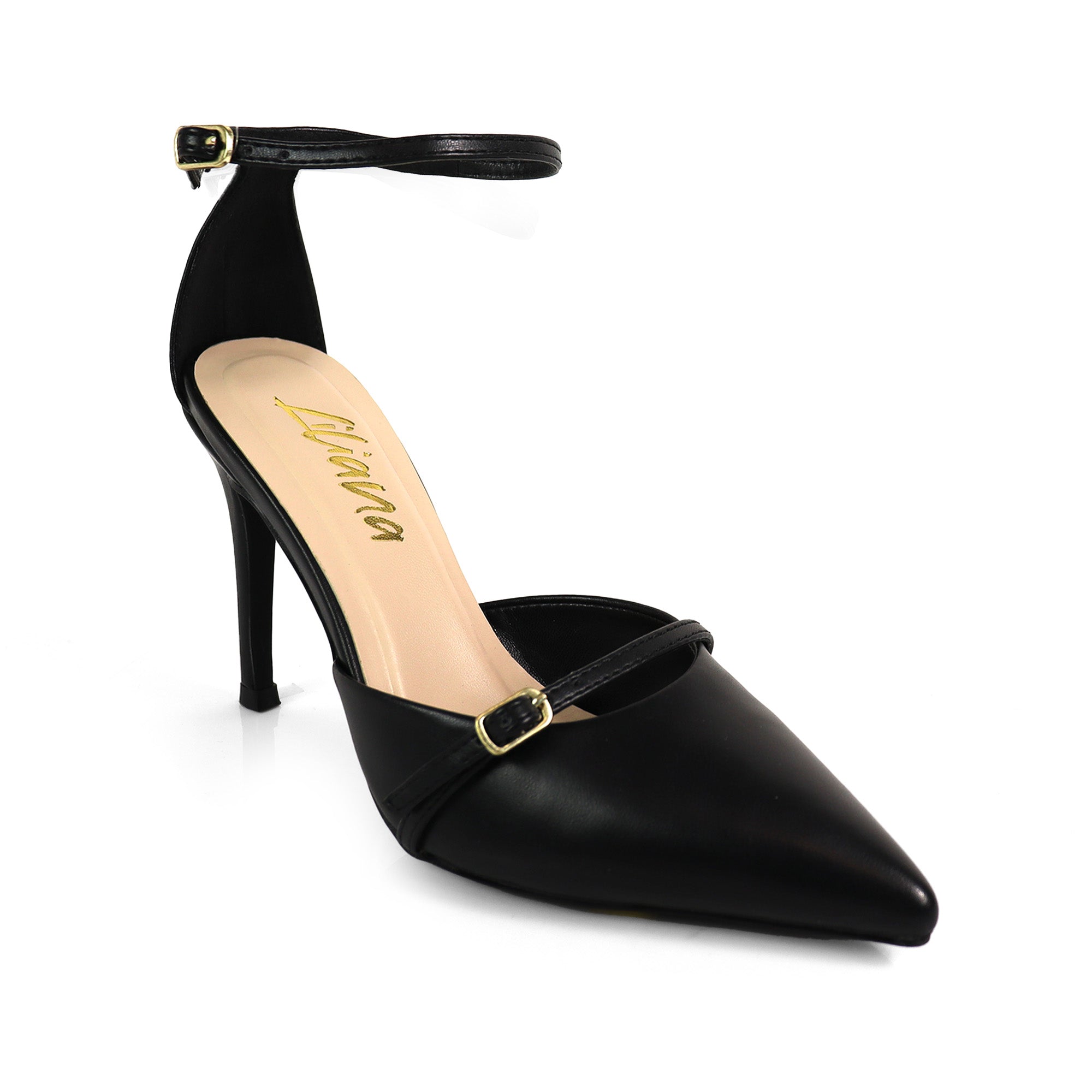 EVES-1 POINTIED TOE ANKLE STRAP W/ HEEL, BLACK
