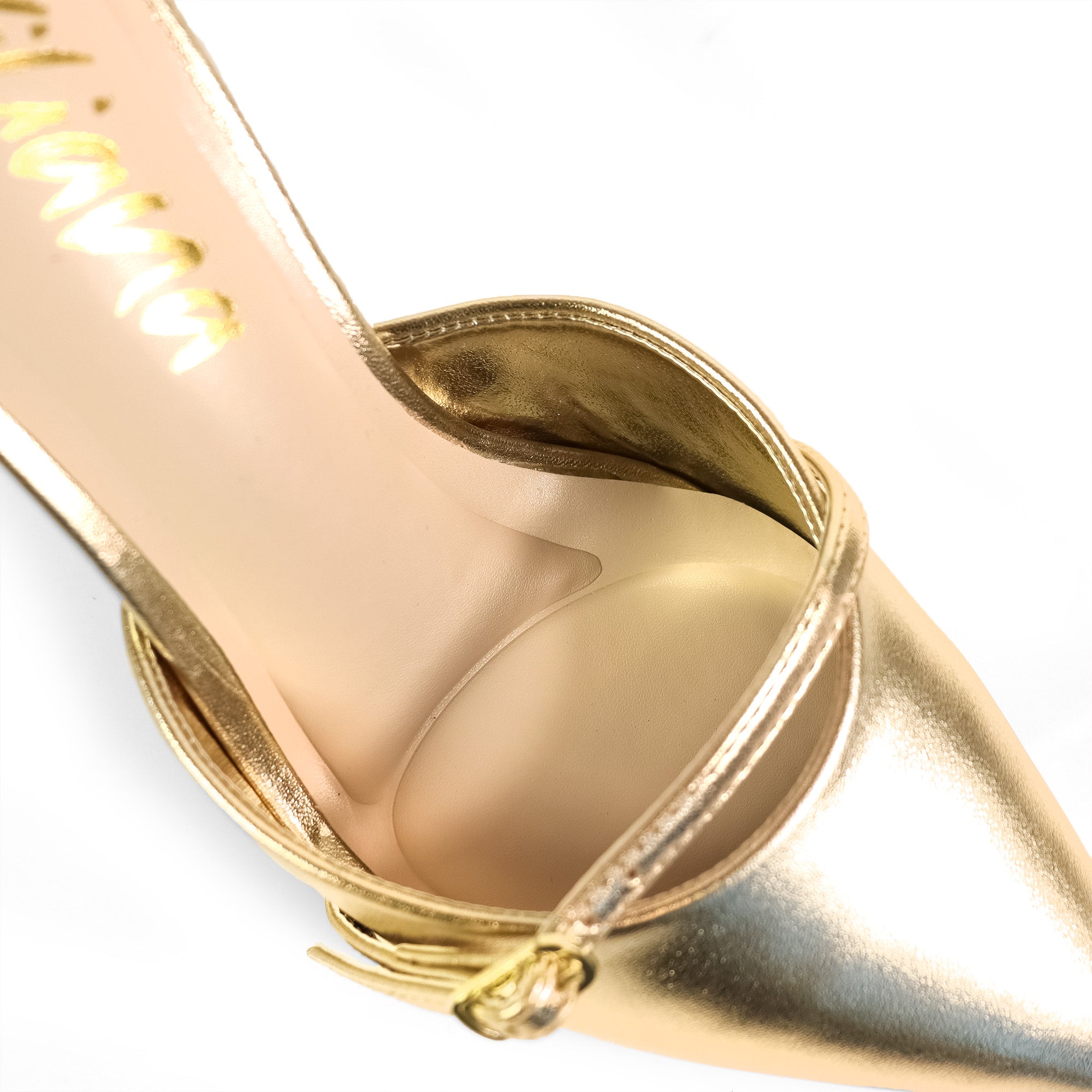 EVES-1 POINTIED TOE ANKLE STRAP W/ HEEL, GOLD
