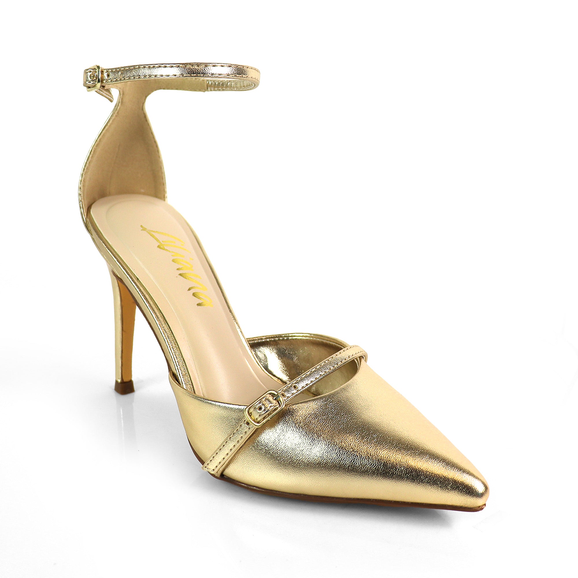 EVES-1 POINTIED TOE ANKLE STRAP W/ HEEL, GOLD