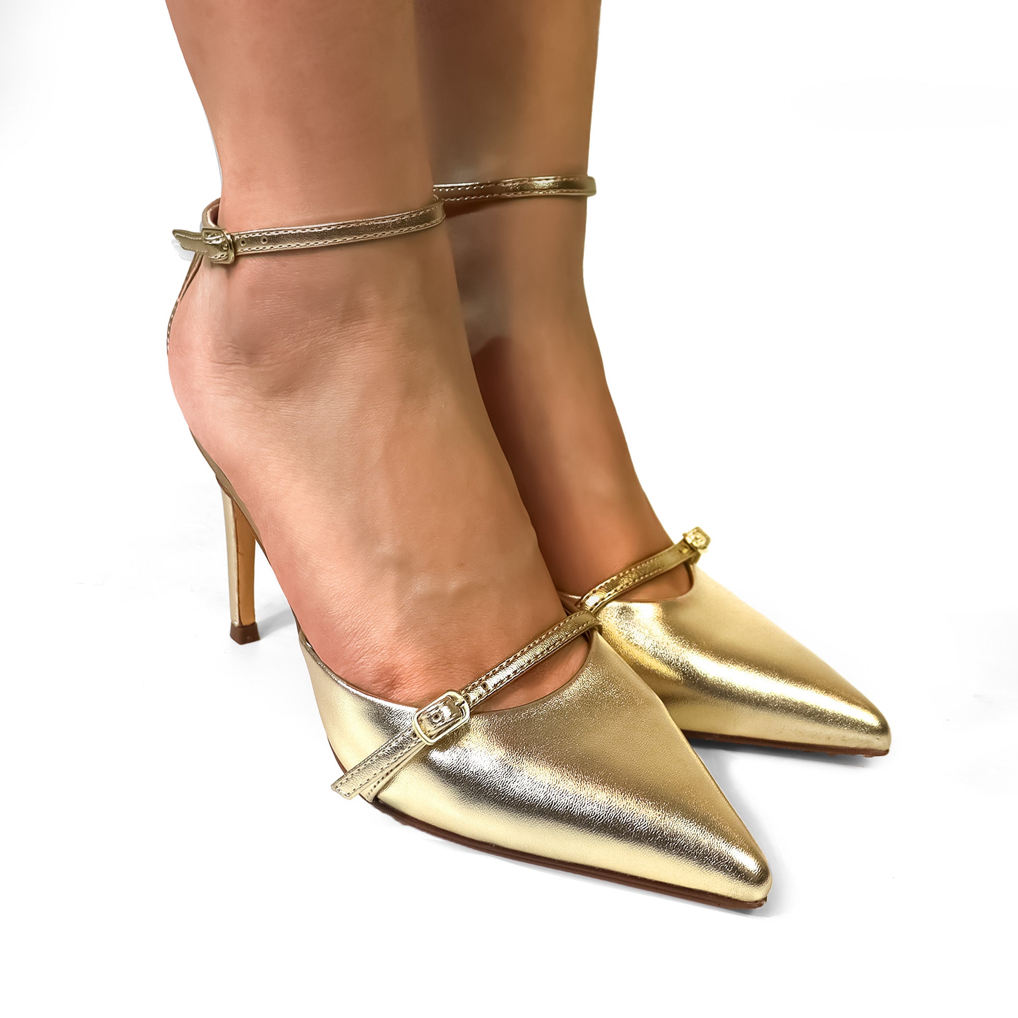 EVES-1 POINTIED TOE ANKLE STRAP W/ HEEL, GOLD