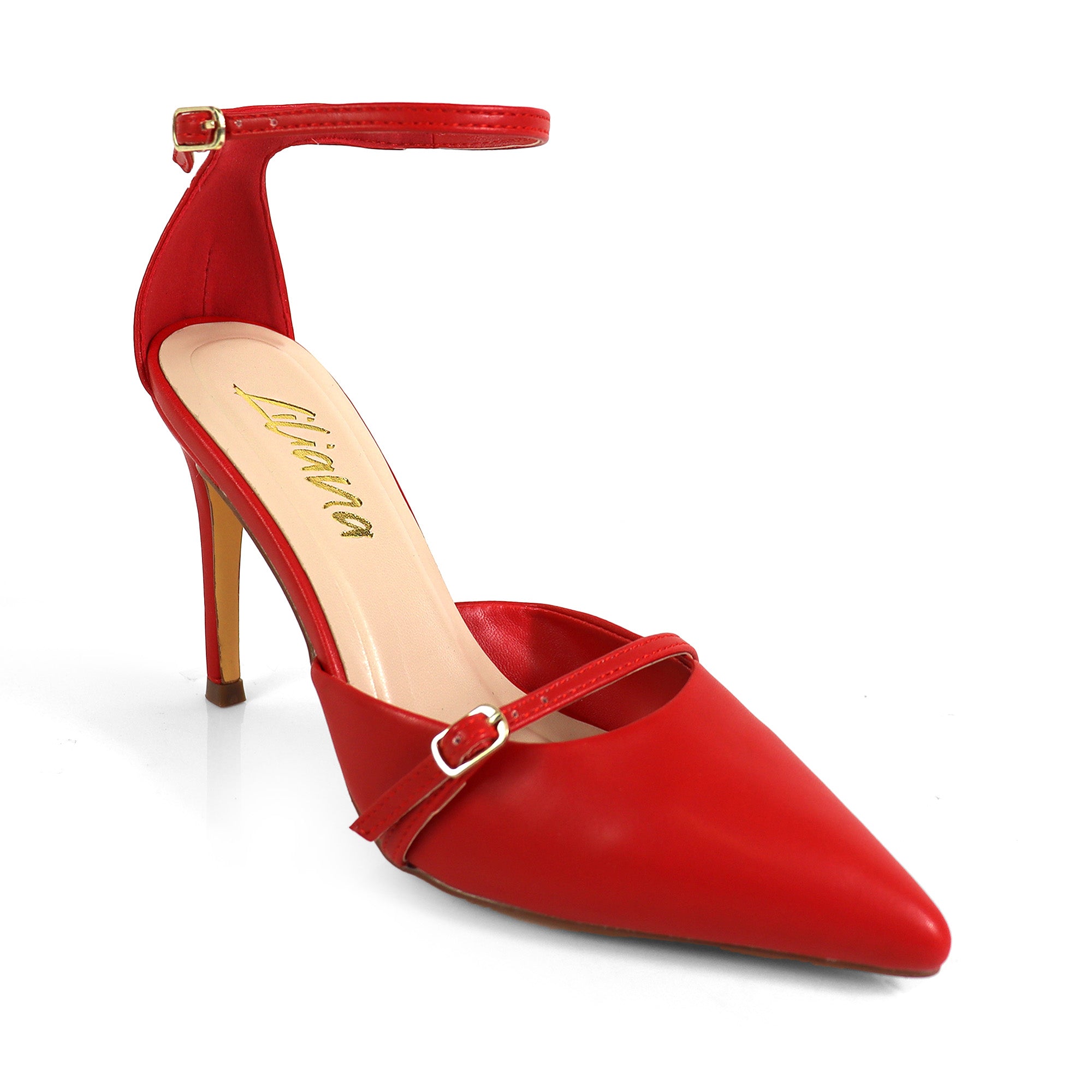 EVES-1 POINTIED TOE ANKLE STRAP W/ HEEL, RED