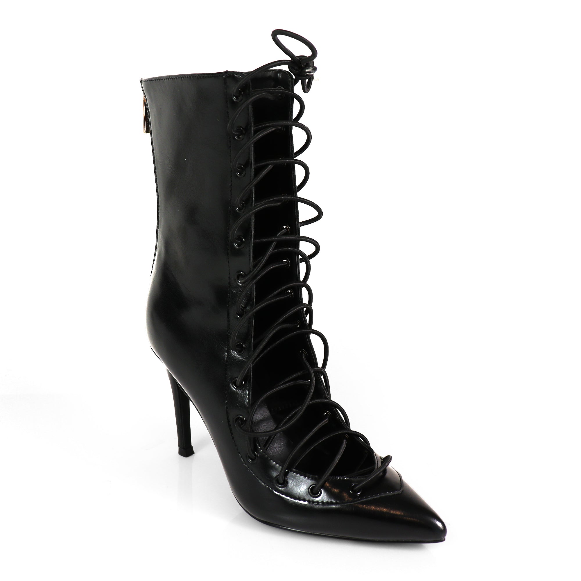 EVES-2 LACE UP ANKLE BOOTI W/STILETTO HEEL BLACK