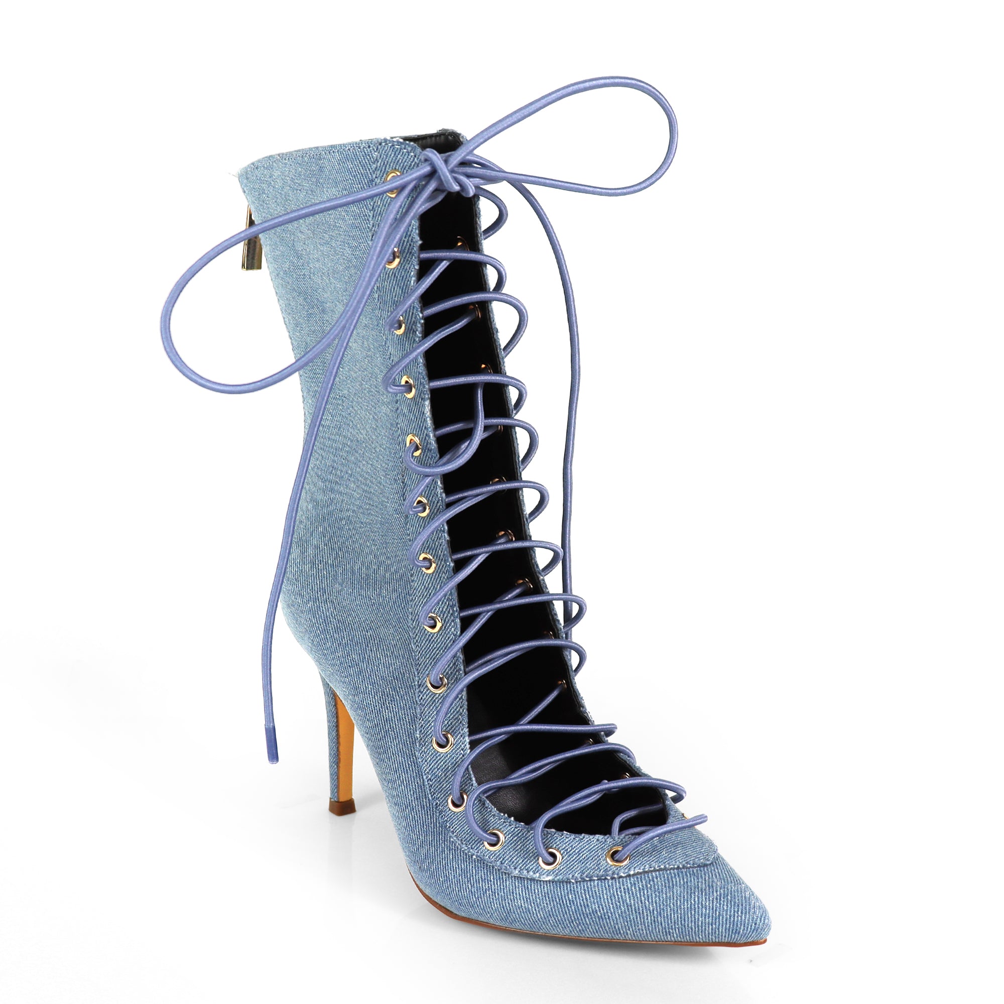 EVES-2 LACE UP ANKLE BOOTI W/STILETTO HEEL DENIM