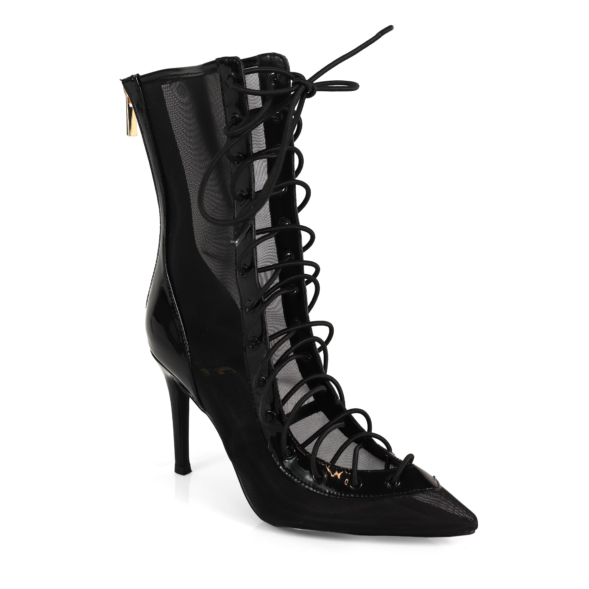EVES-2 LACE UP ANKLE BOOTI W/STILETTO HEEL NET