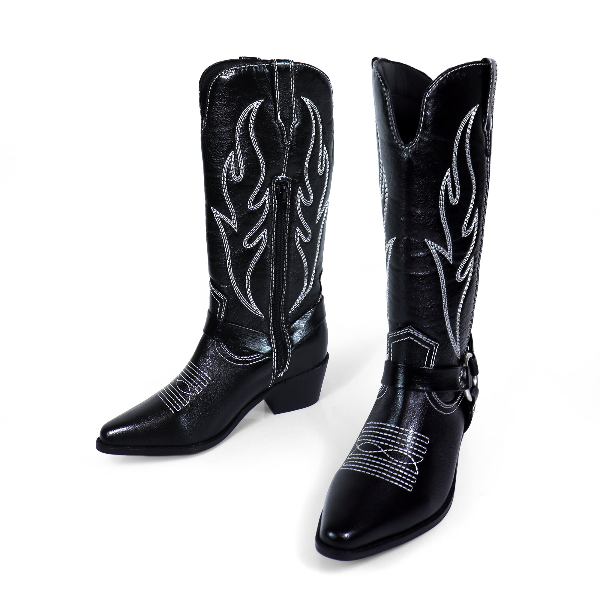 EVIE-1 COWBOY BOOTS W/ EMBROIDERED BLACK
