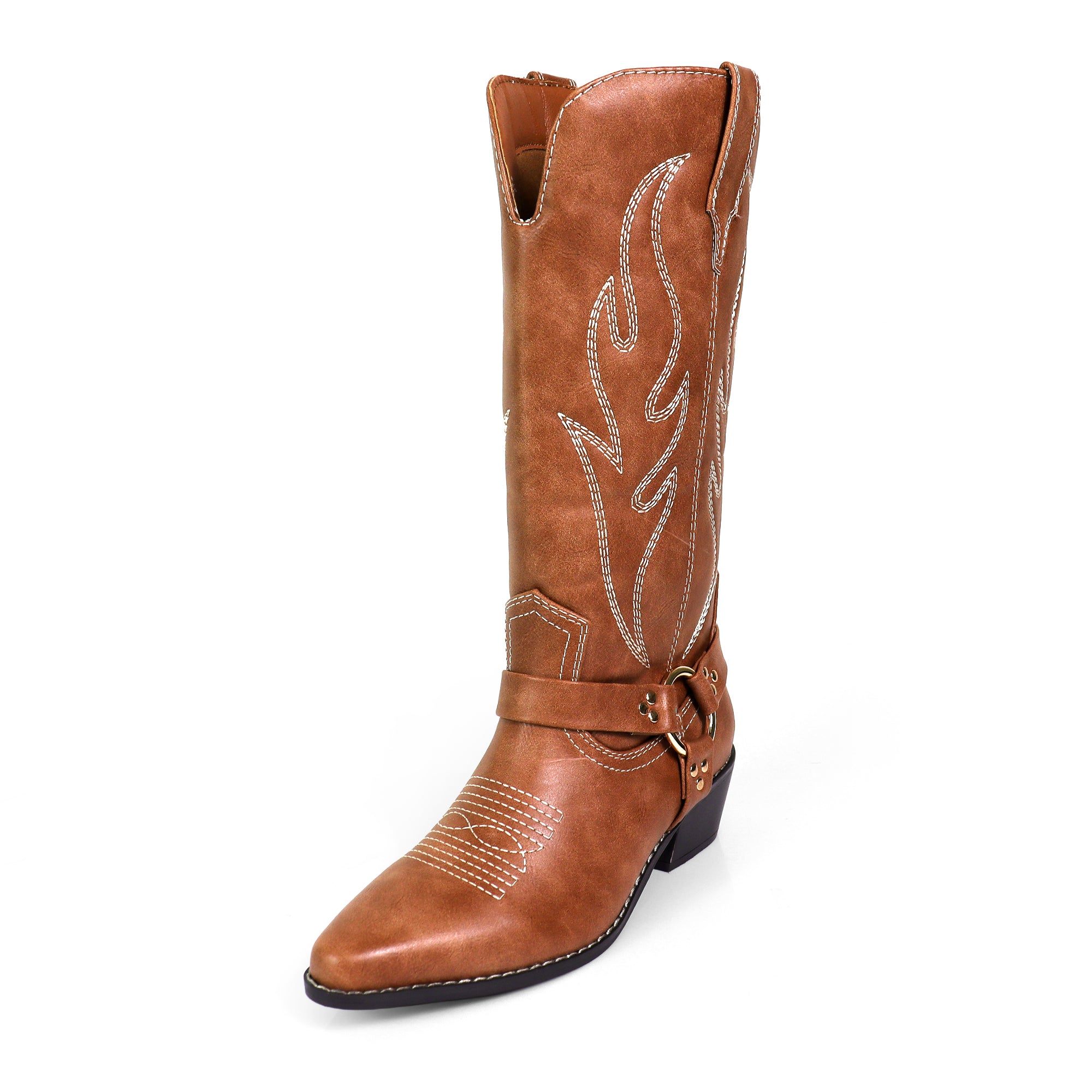 EVIE-1 COWBOY BOOTS W/ EMBROIDERED TAN