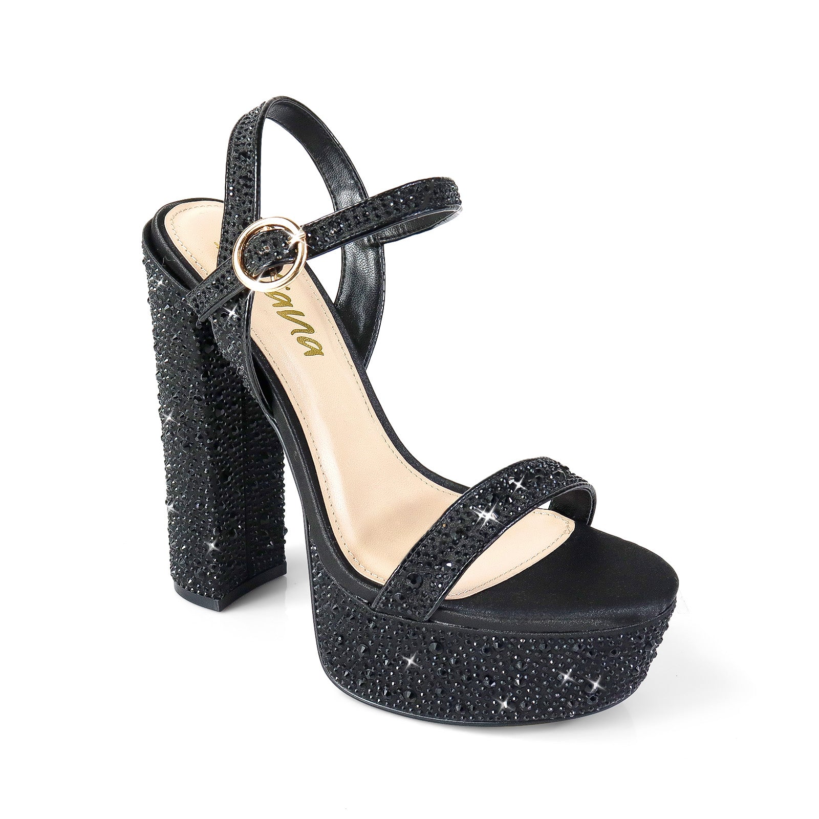 FABIOSA-1 RHINESTONE OPEN TOE W/ PLATFORM HEEL BLACK