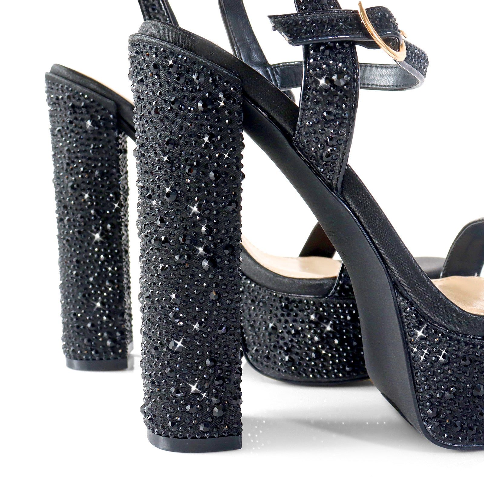 FABIOSA-1 RHINESTONE OPEN TOE W/ PLATFORM HEEL BLACK