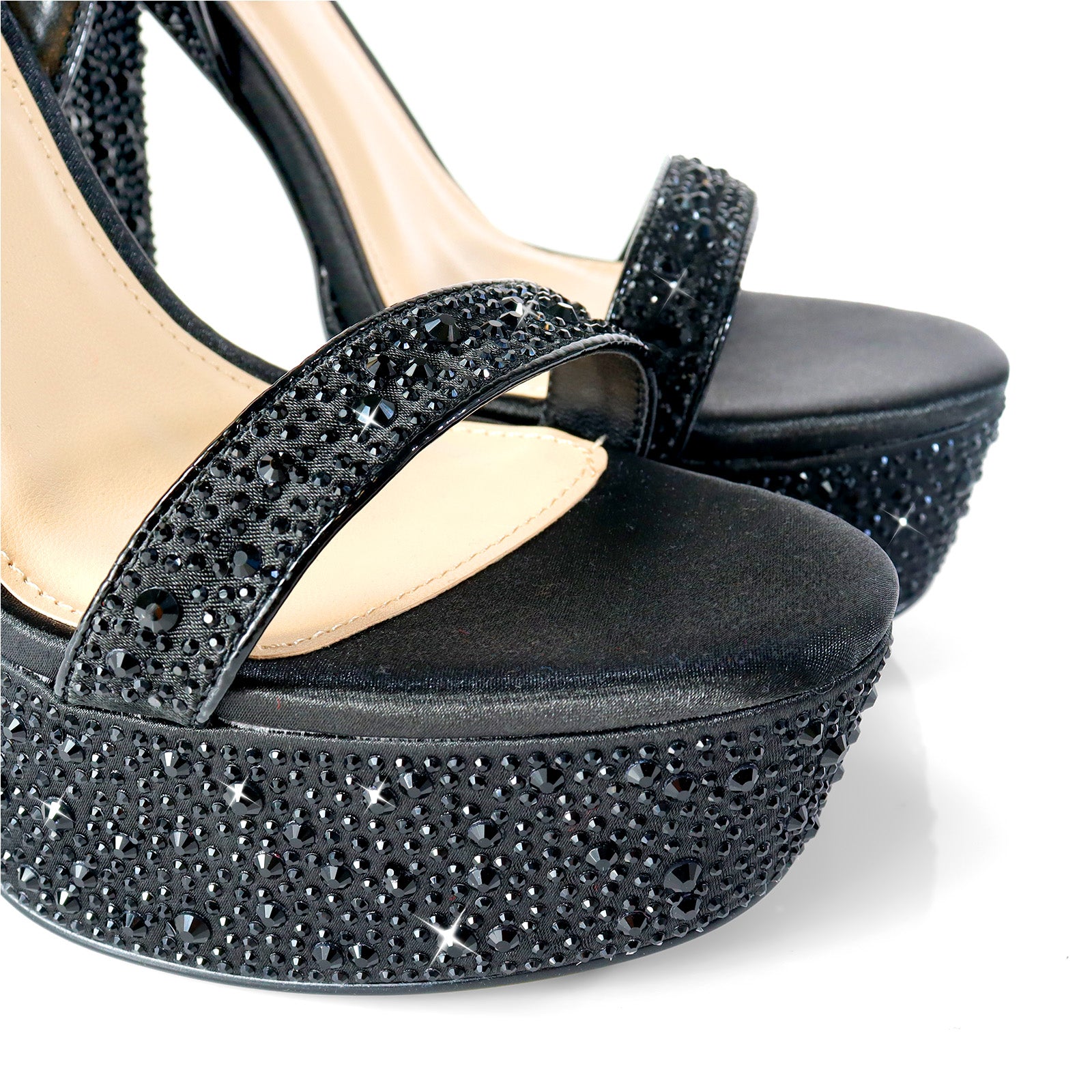 FABIOSA-1 RHINESTONE OPEN TOE W/ PLATFORM HEEL BLACK