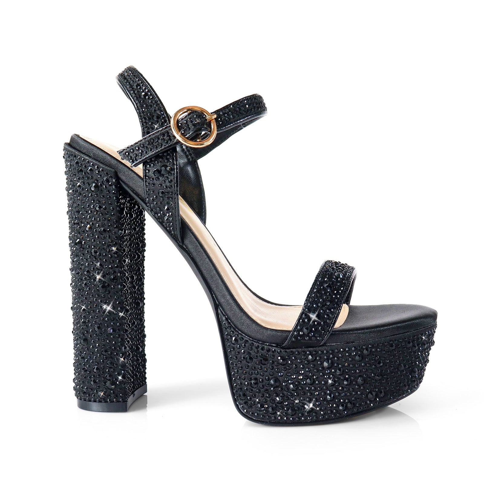 FABIOSA-1 RHINESTONE OPEN TOE W/ PLATFORM HEEL BLACK