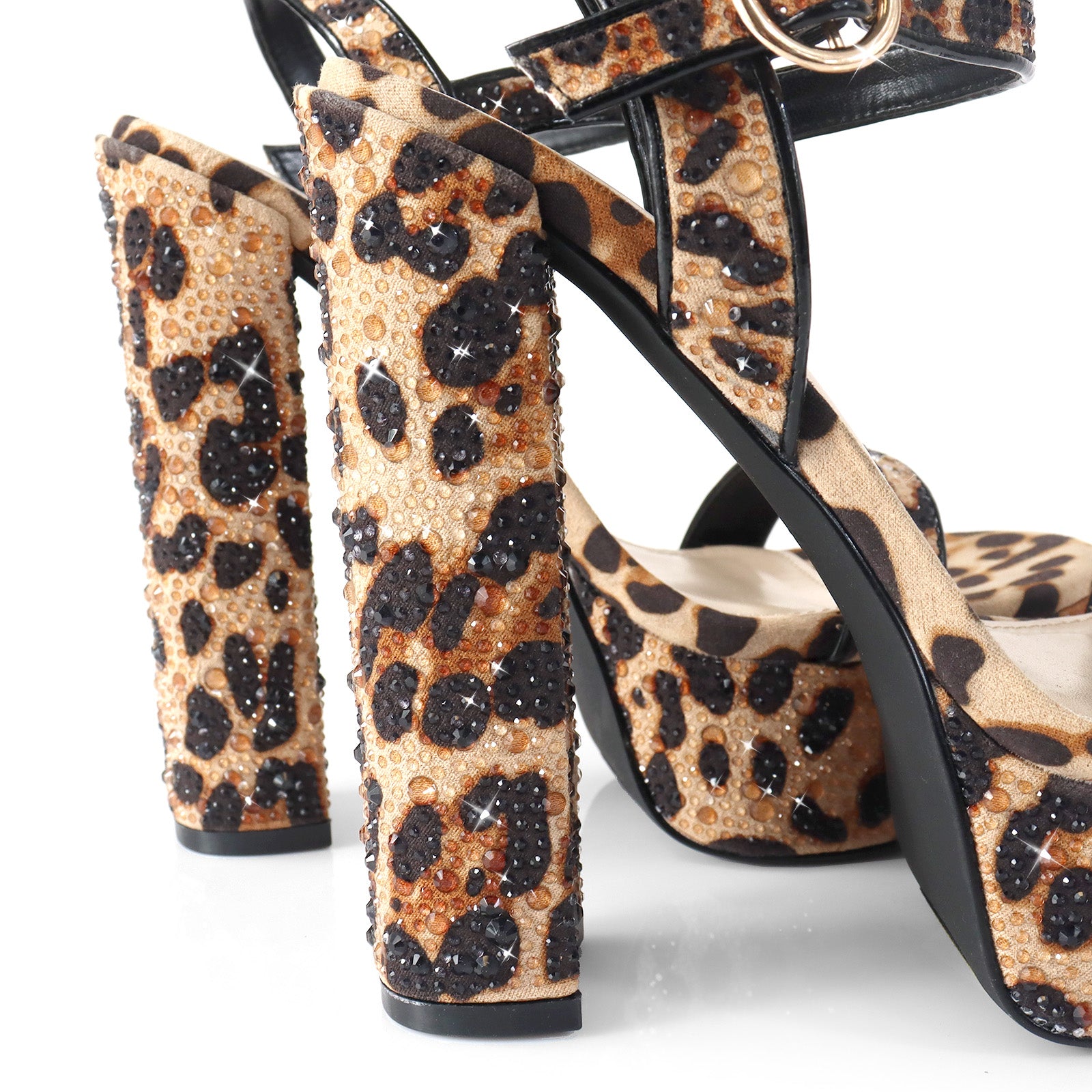 FABIOSA-1 RHINESTONE OPEN TOE W/ PLATFORM HEEL LEOPARD